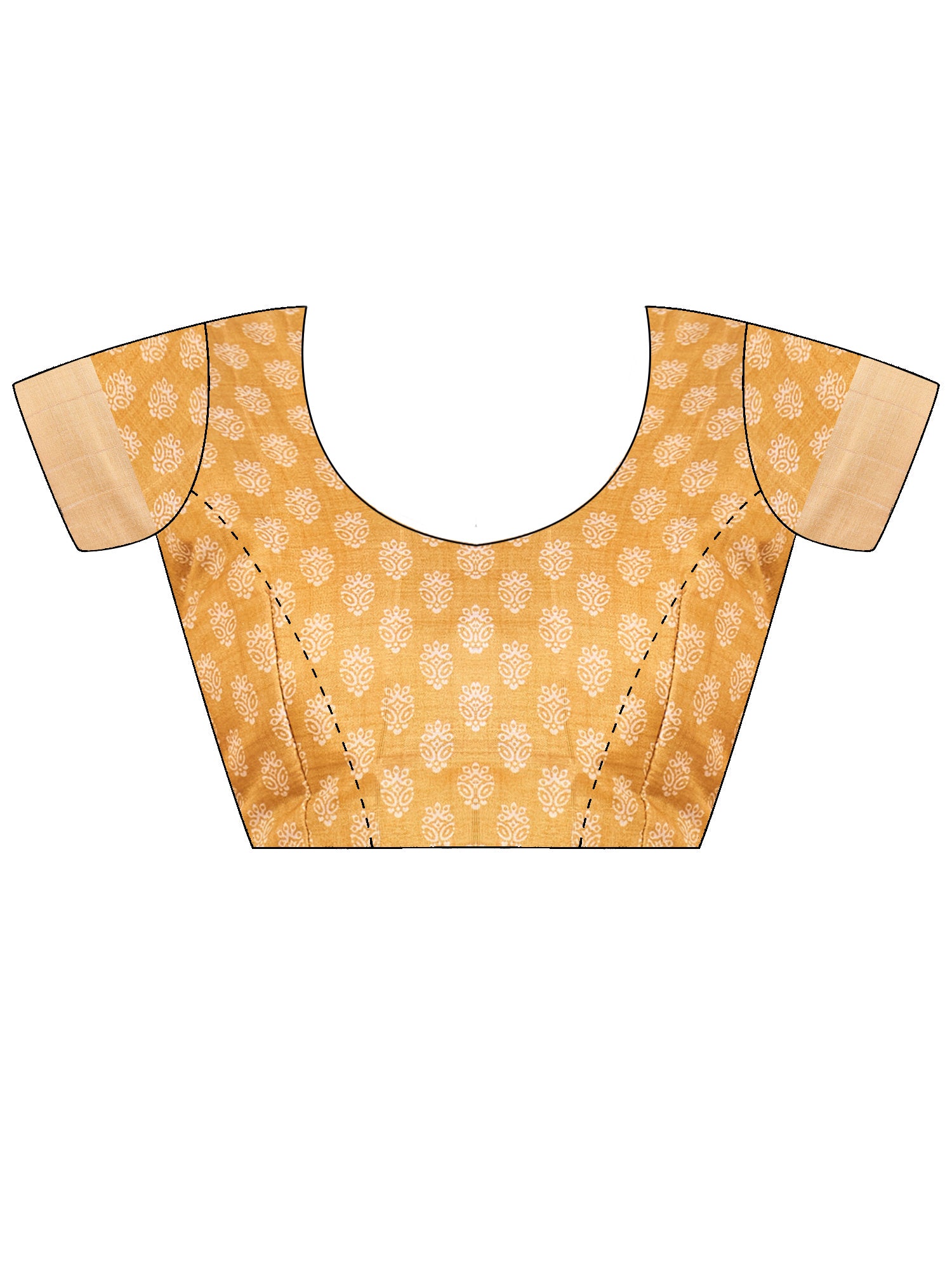 Unstitched mustard satin silk blouse piece with ethnic motif design