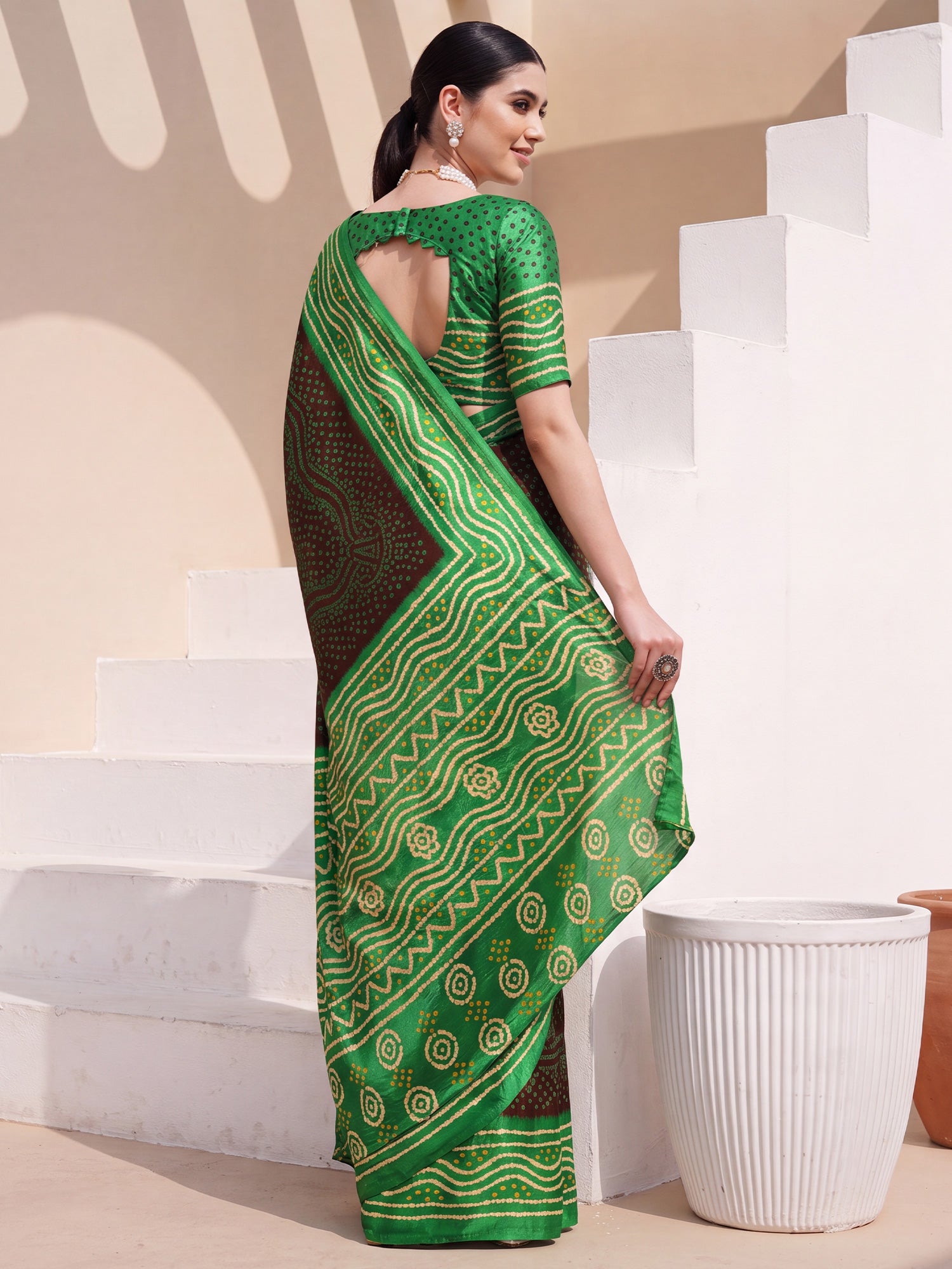 Brown Satin Silk saree – detail view 1