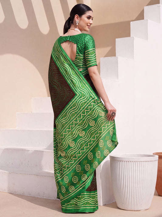 Brown Satin Silk saree – detail view 1