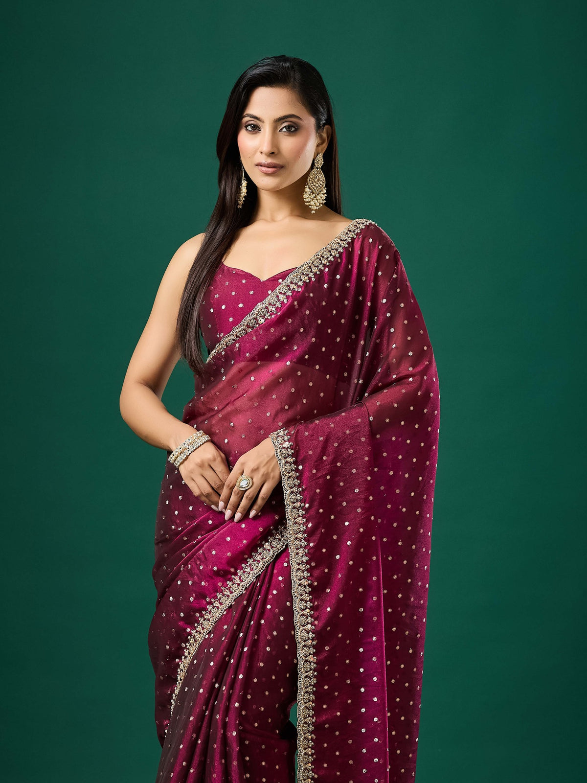 Wine Georgette saree – detail view 2