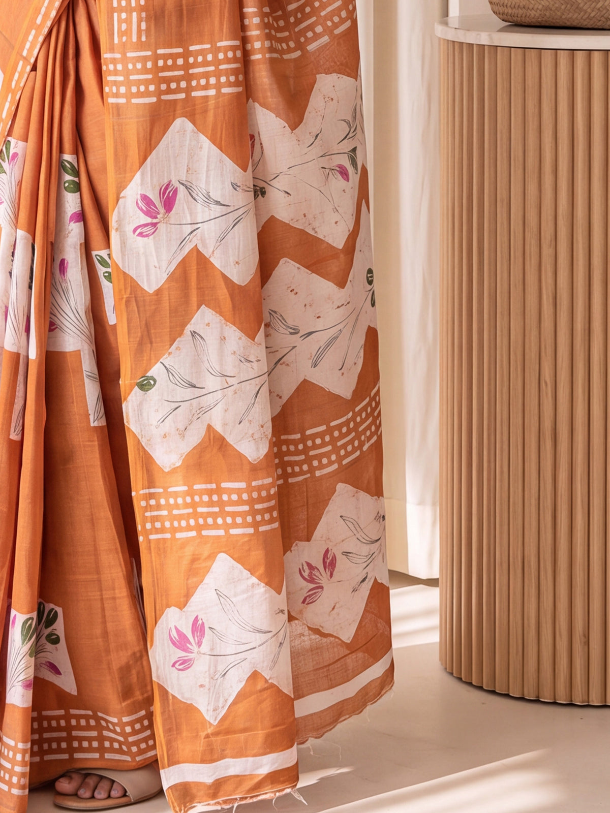 Orange Cotton saree – detail view 5