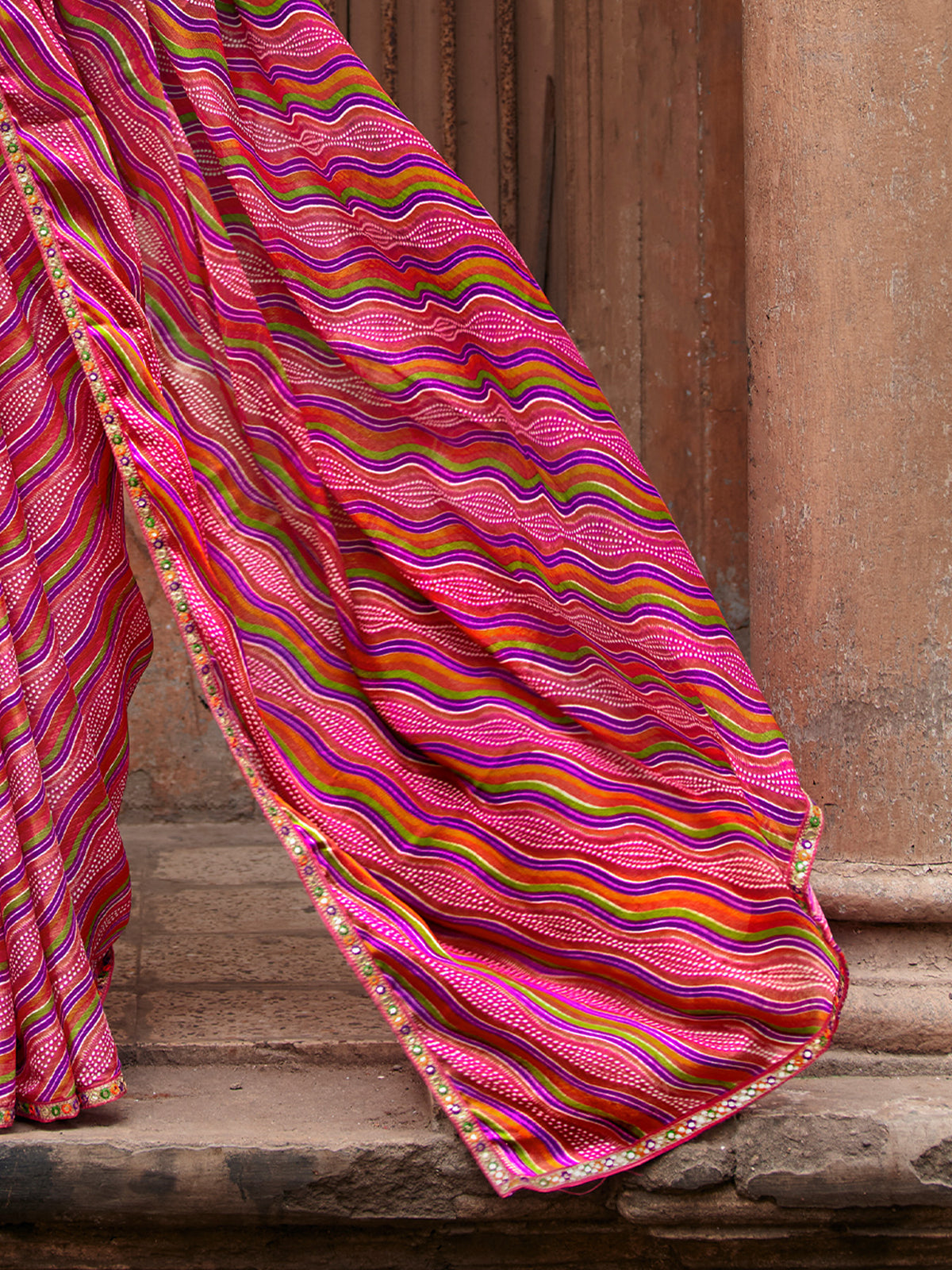 Pink georgette saree view 4