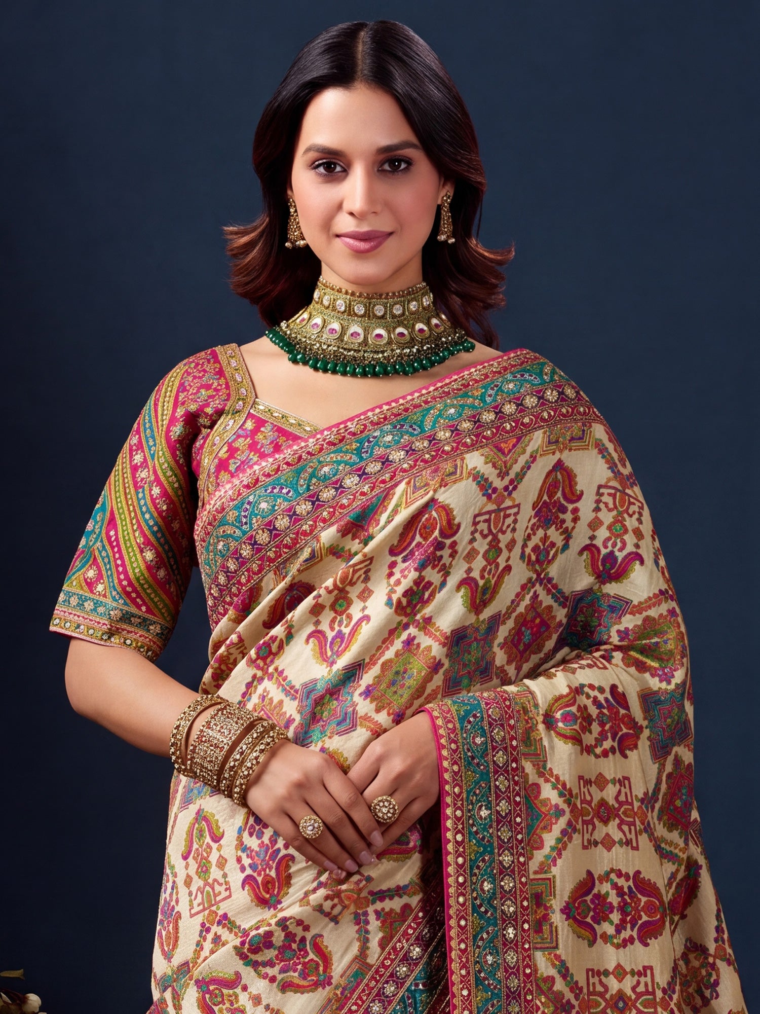 Cream Silk Blend saree – detail view 4