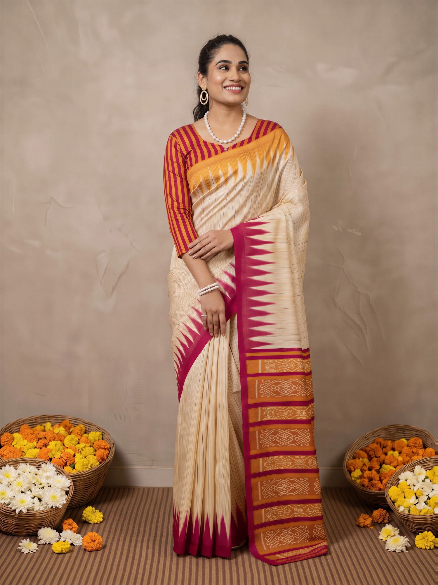 Beige Bhagalpuri Silk saree – detail view 3