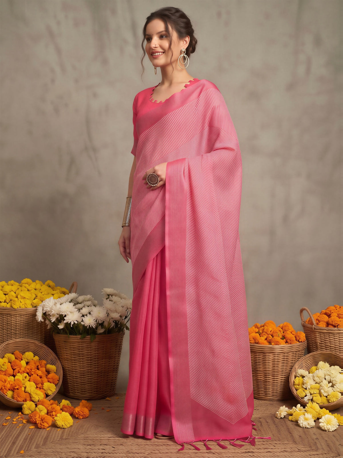 Pink Linen saree – detail view 2