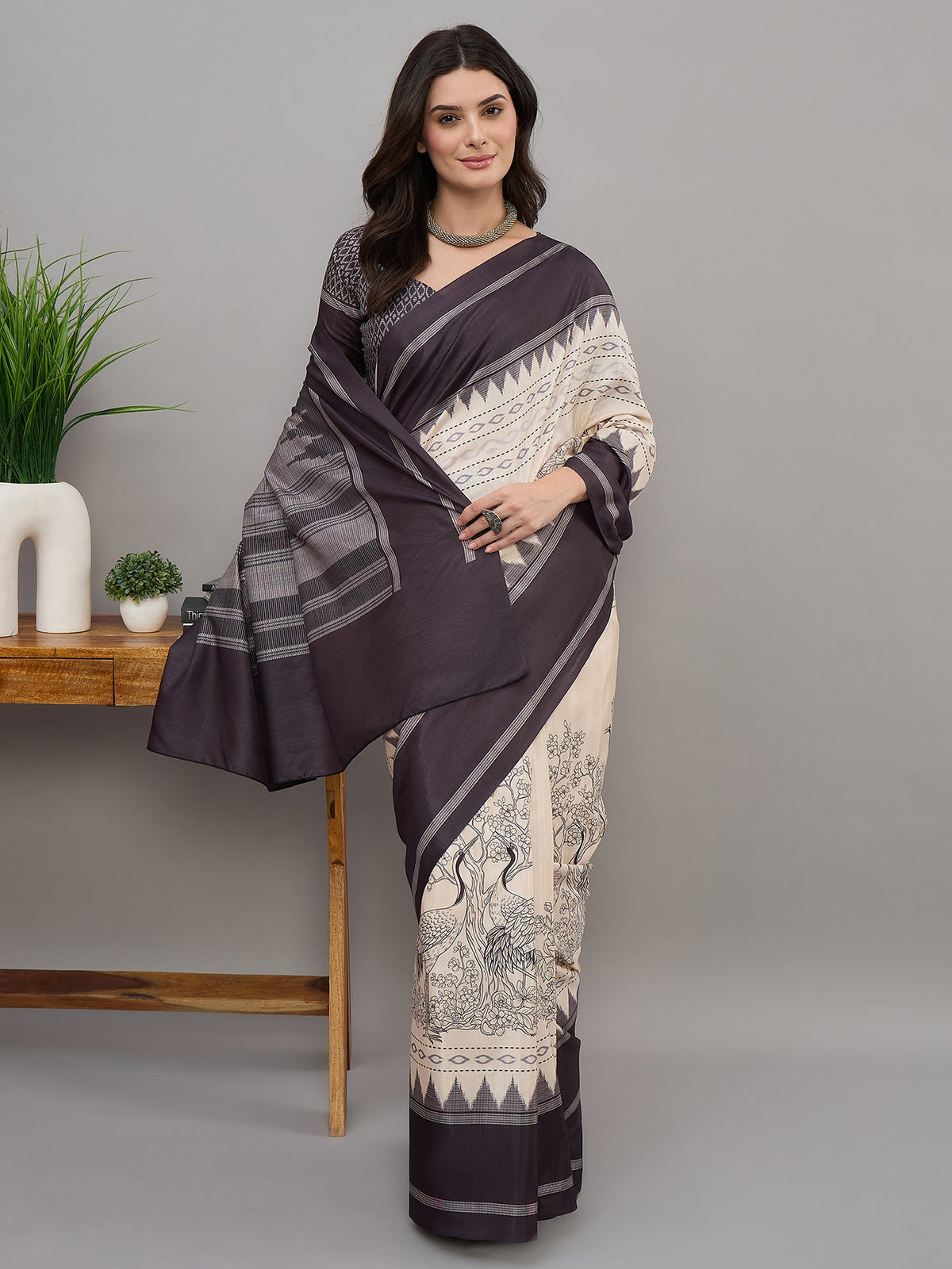Off White soft silk saree view 5