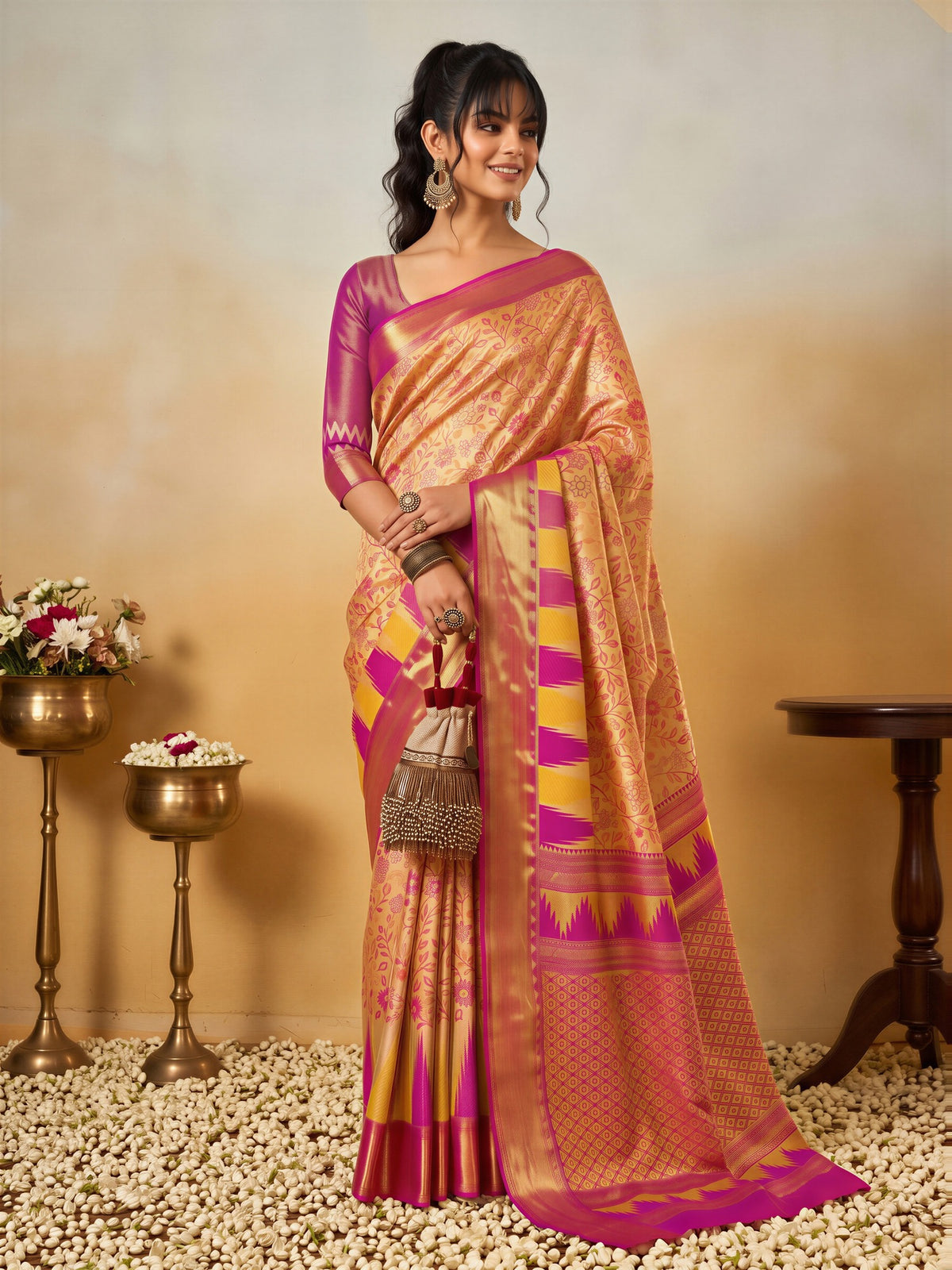 Beige Silk Blend saree – detail view 3