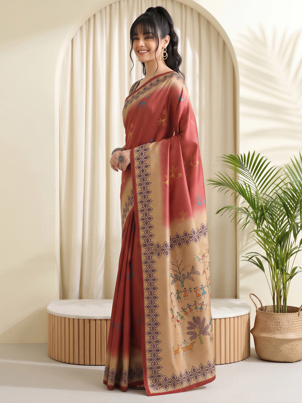 Rust Silk Blend saree – detail view 3