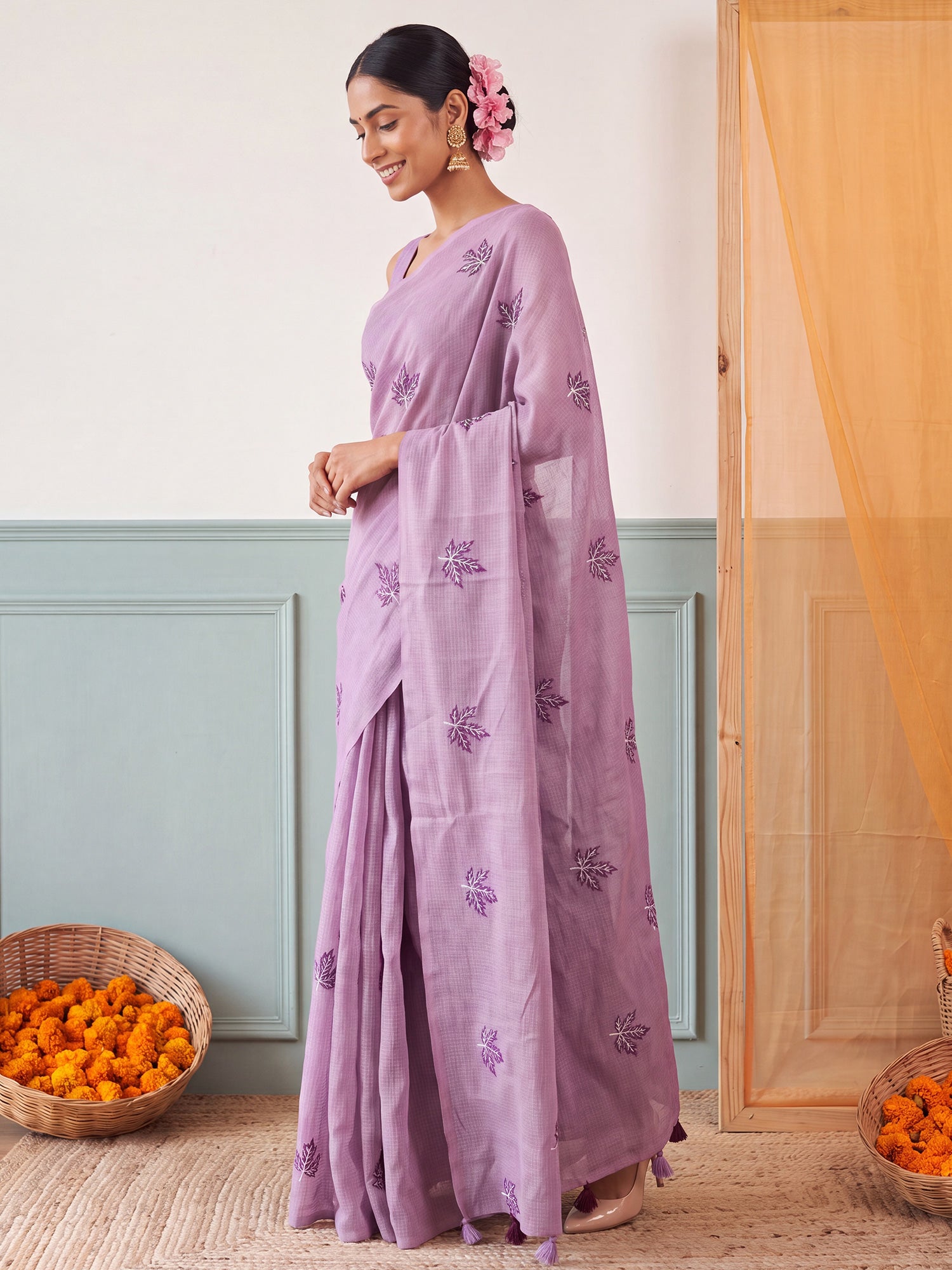 Lavender Kota Doria Cotton saree – detail view 2
