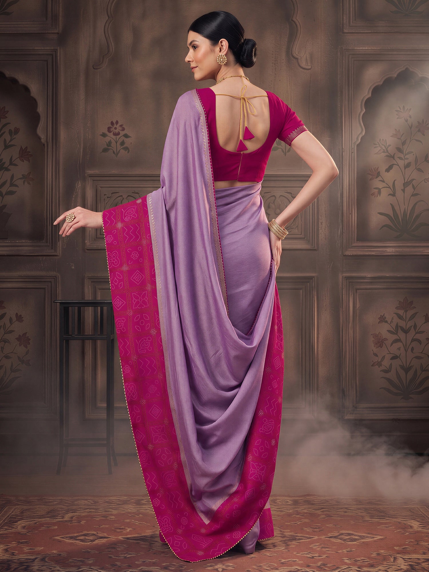 Lavender Vichitra Silk saree – detail view 1