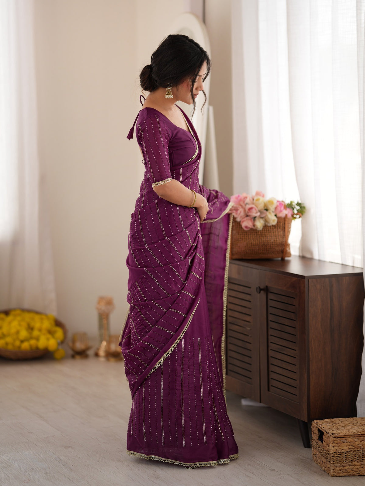 Purple Georgette saree – detail view 2