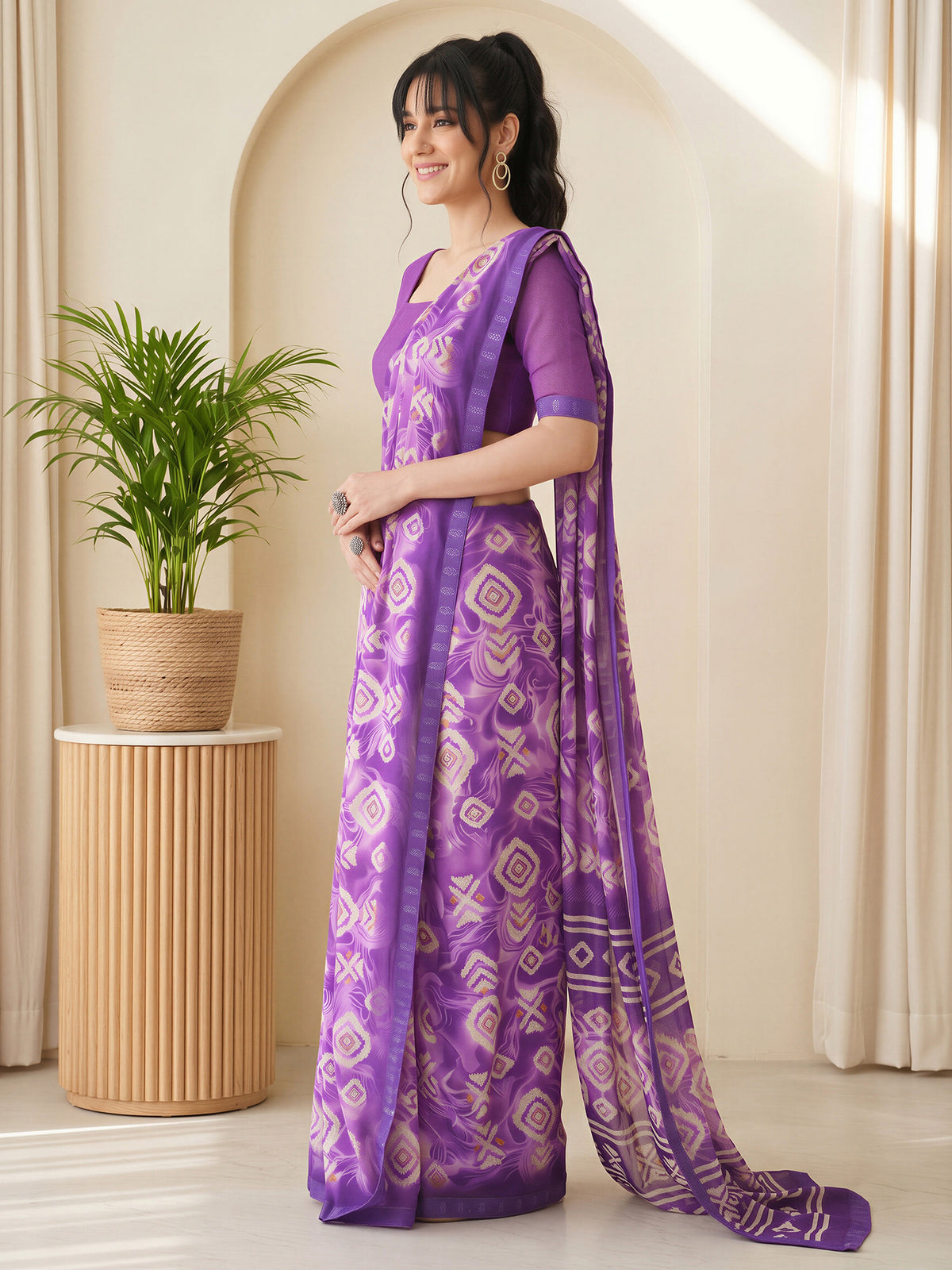 Purple Georgette saree – detail view 2