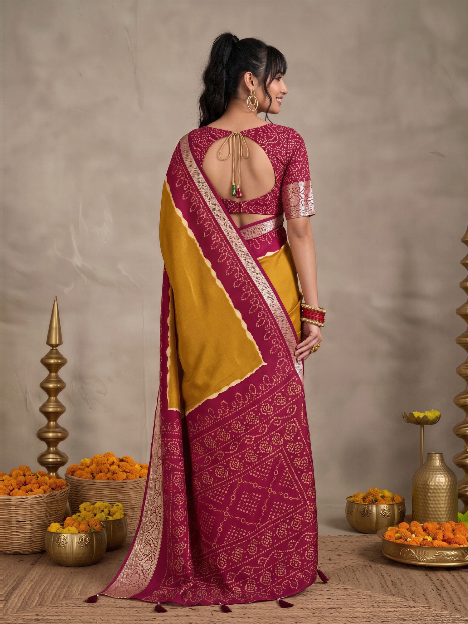 Mustard Tussar Silk saree – detail view 1