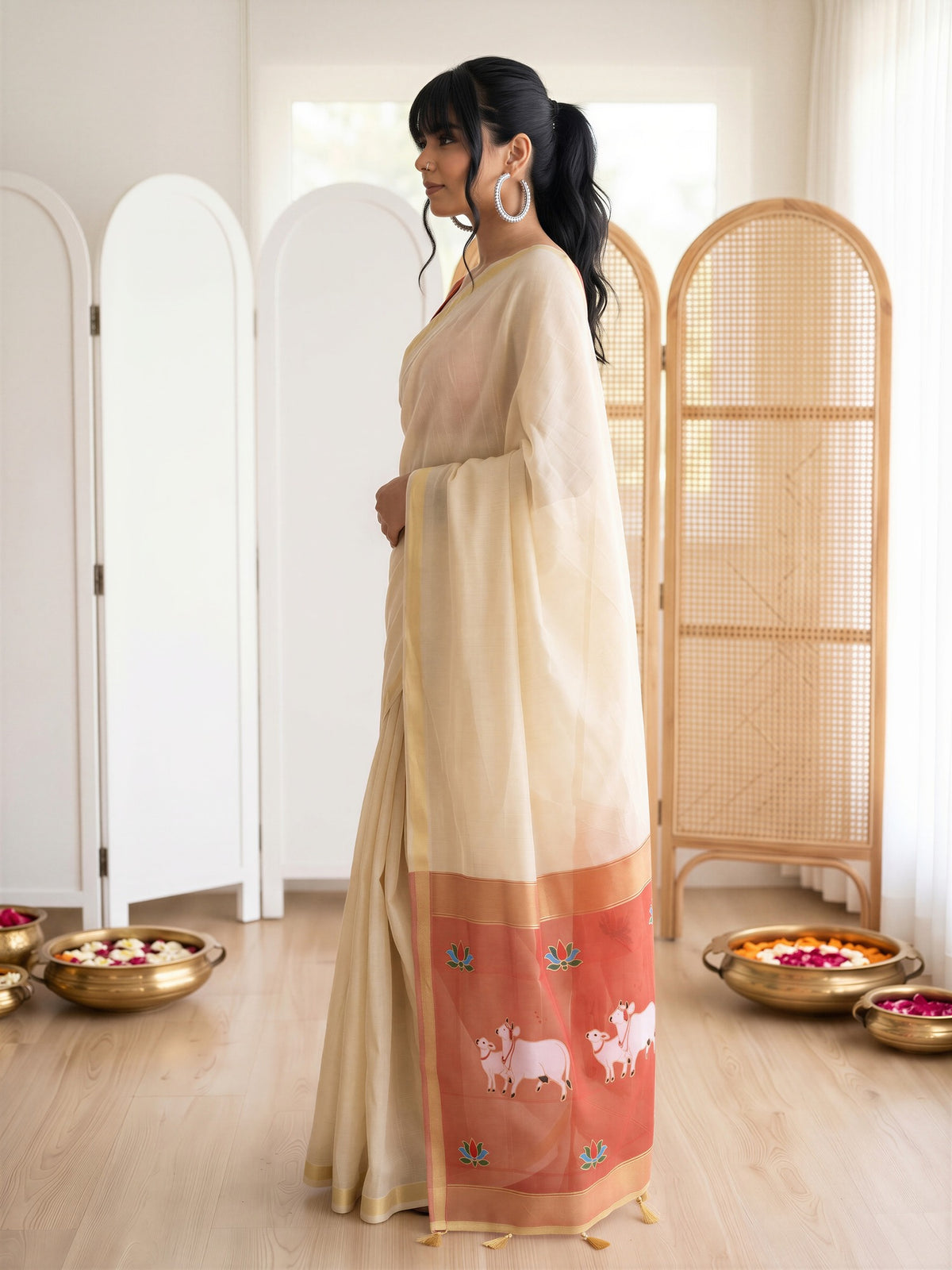 Yellow Muga Silk saree – detail view 2