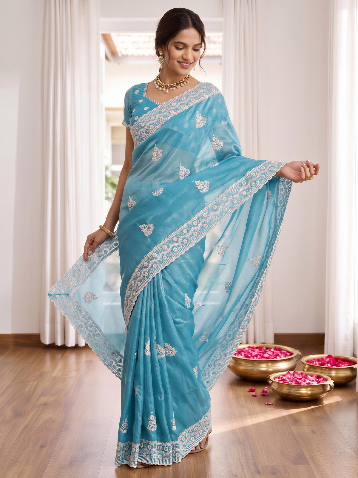 Light Blue Paper Silk saree – detail view 3