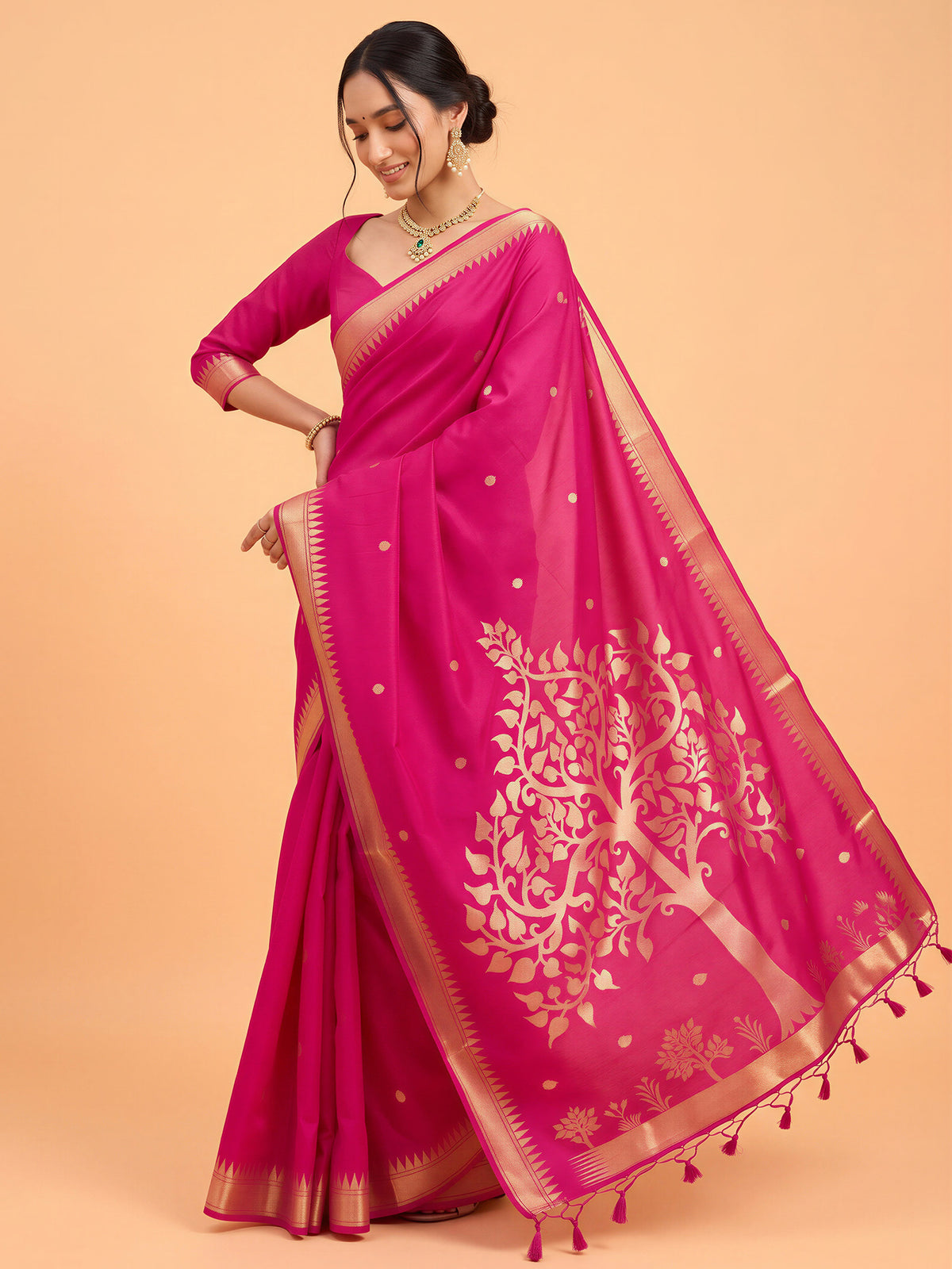 Pink Art Silk saree – detail view 3