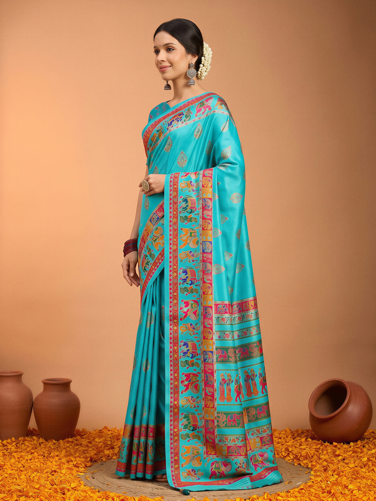 Teal Blue Silk Blend saree – detail view 2