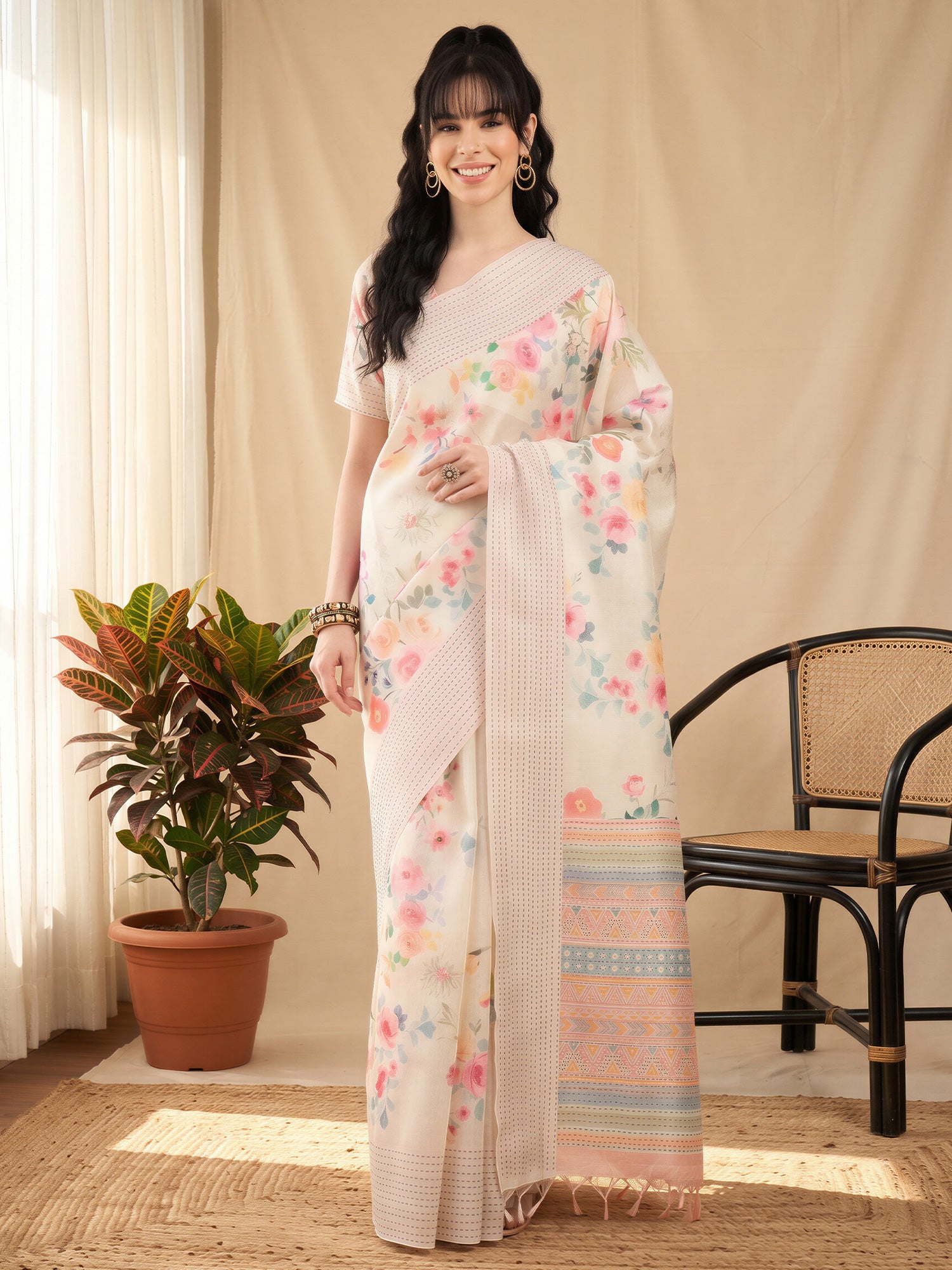 Off White Silk Cotton saree – detail view 3