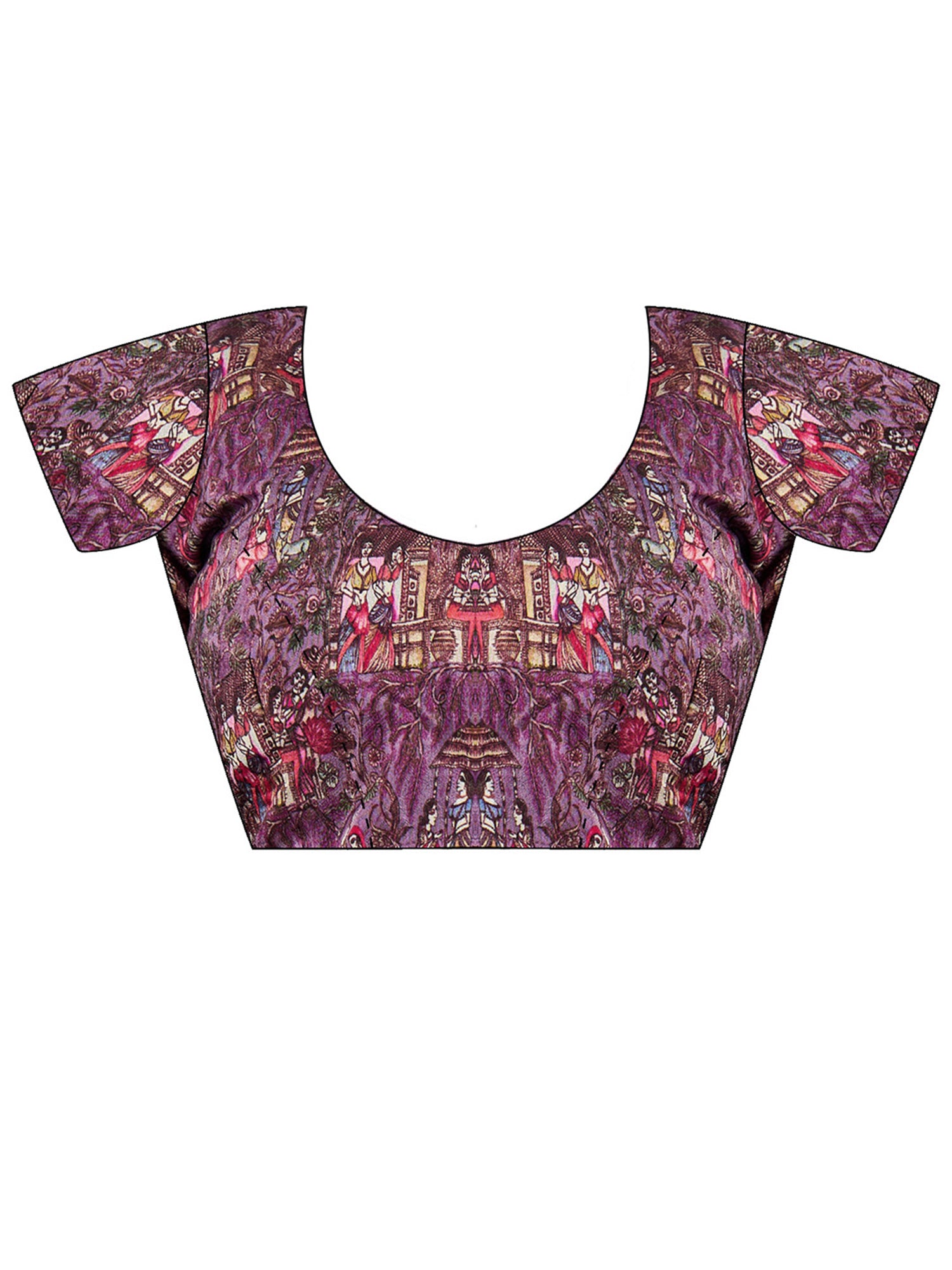 Unstitched purple viscose silk blouse piece with warli design