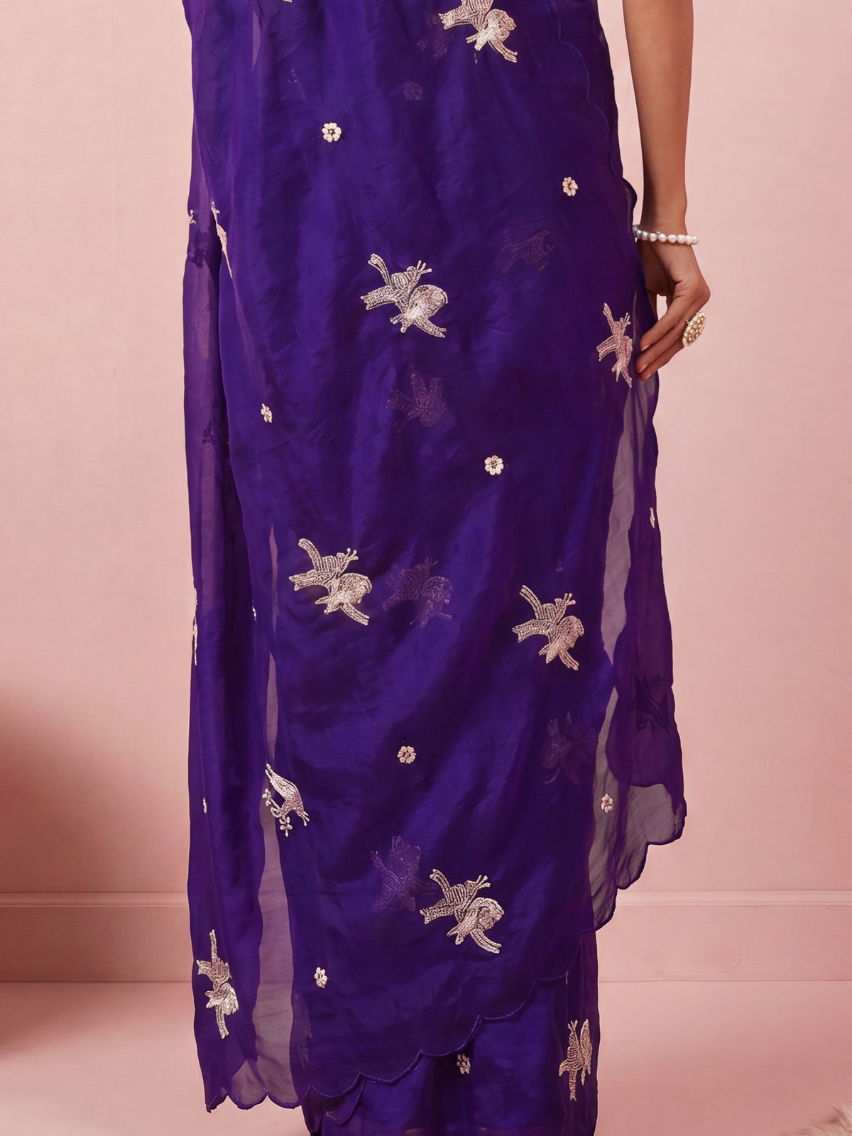 Purple Satin saree – detail view 5