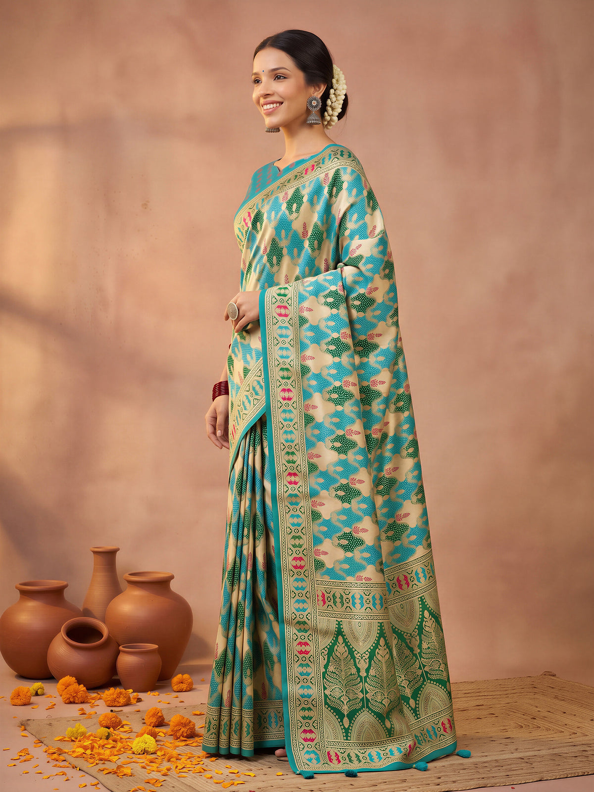 Teal Blue Silk Blend saree – detail view 2