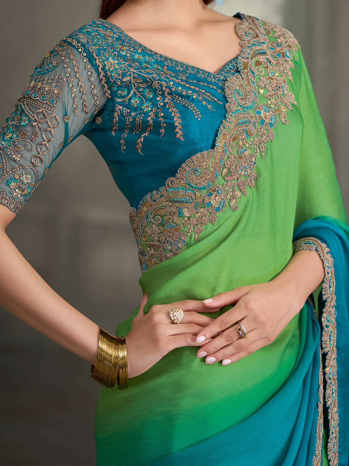 Light Green Chiffon saree – detail view 3