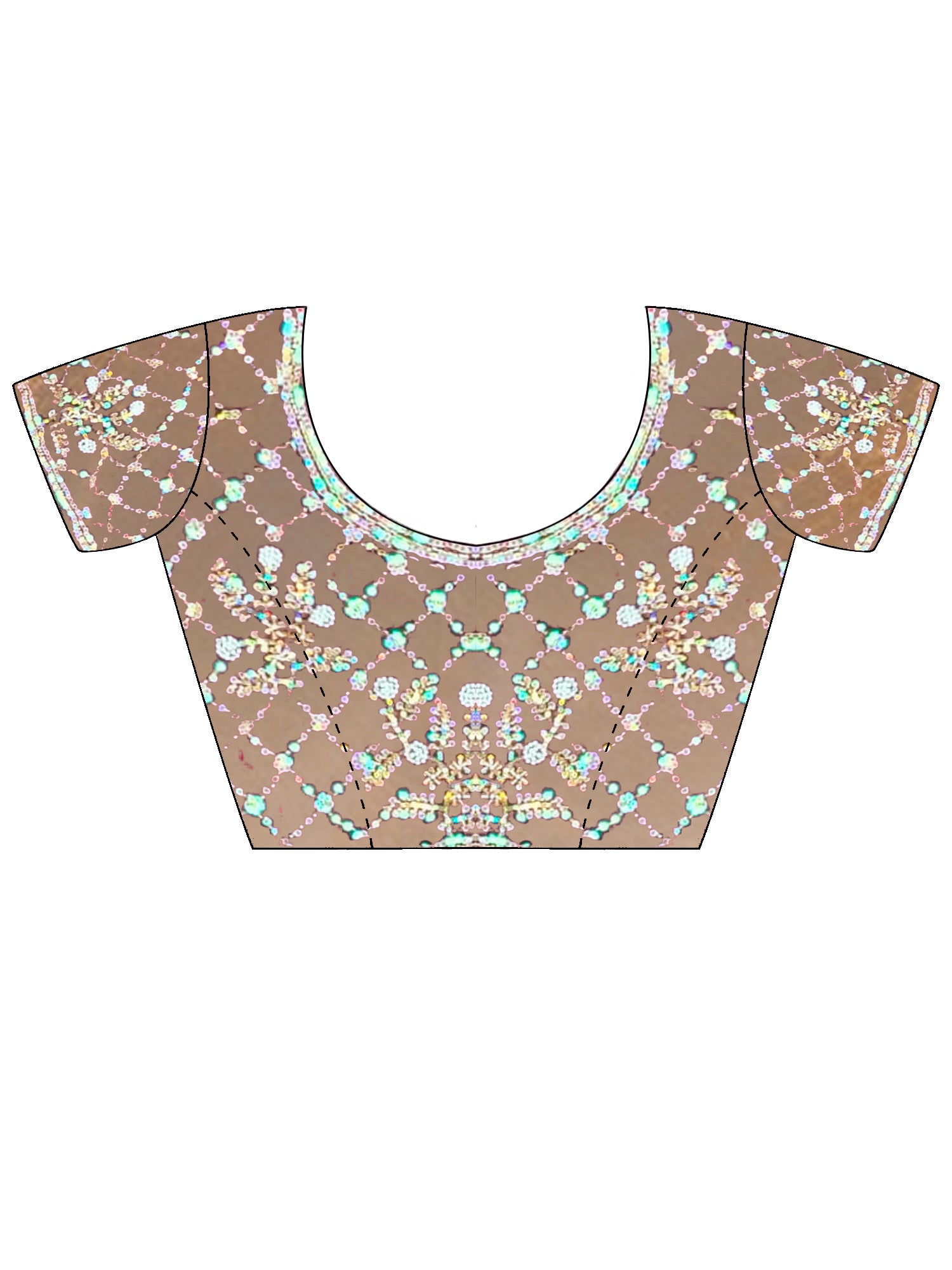 Unstitched metallic satin blouse piece with embellished design