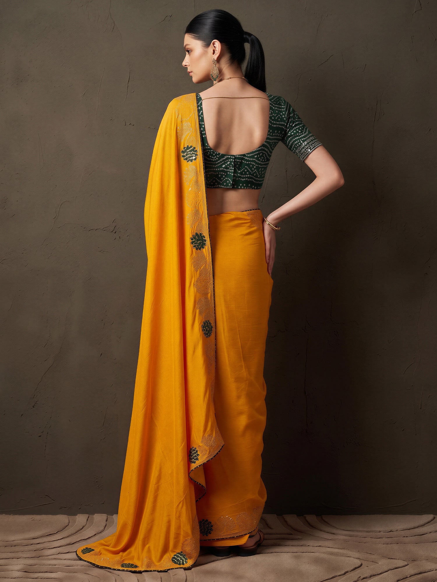 Mustard Vichitra Silk saree – detail view 1