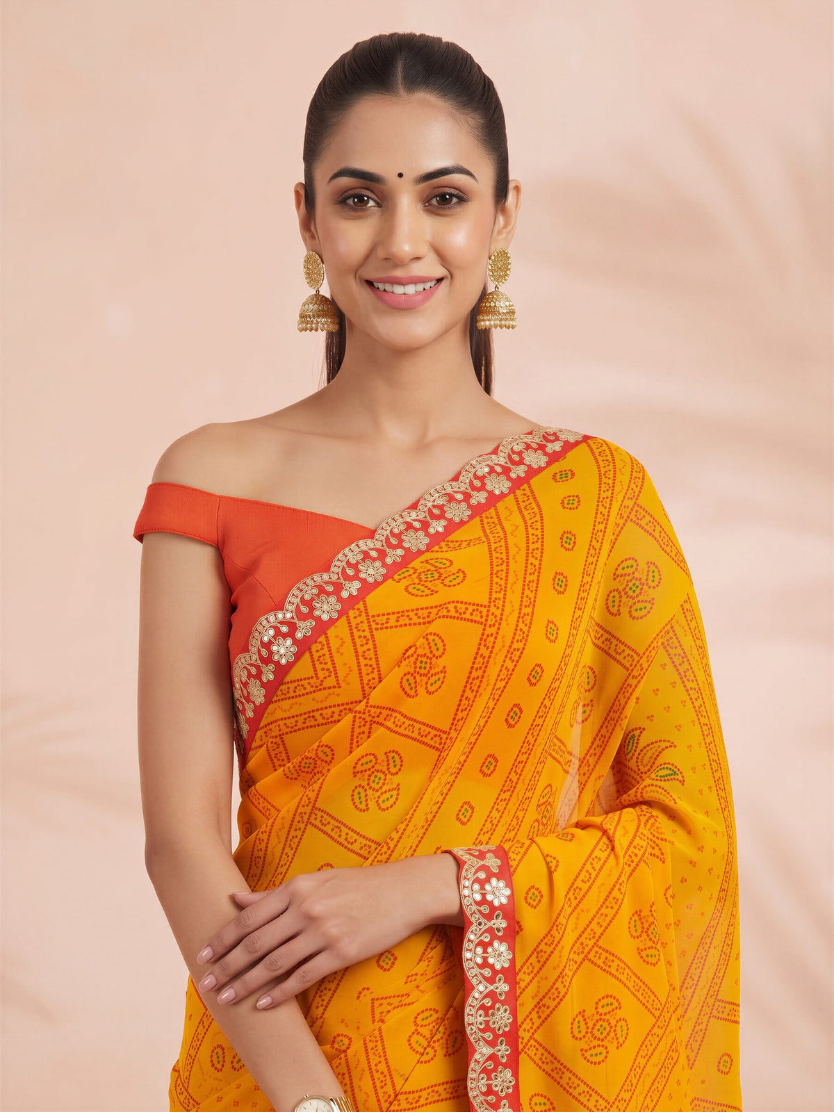 Yellow Georgette saree – detail view 4