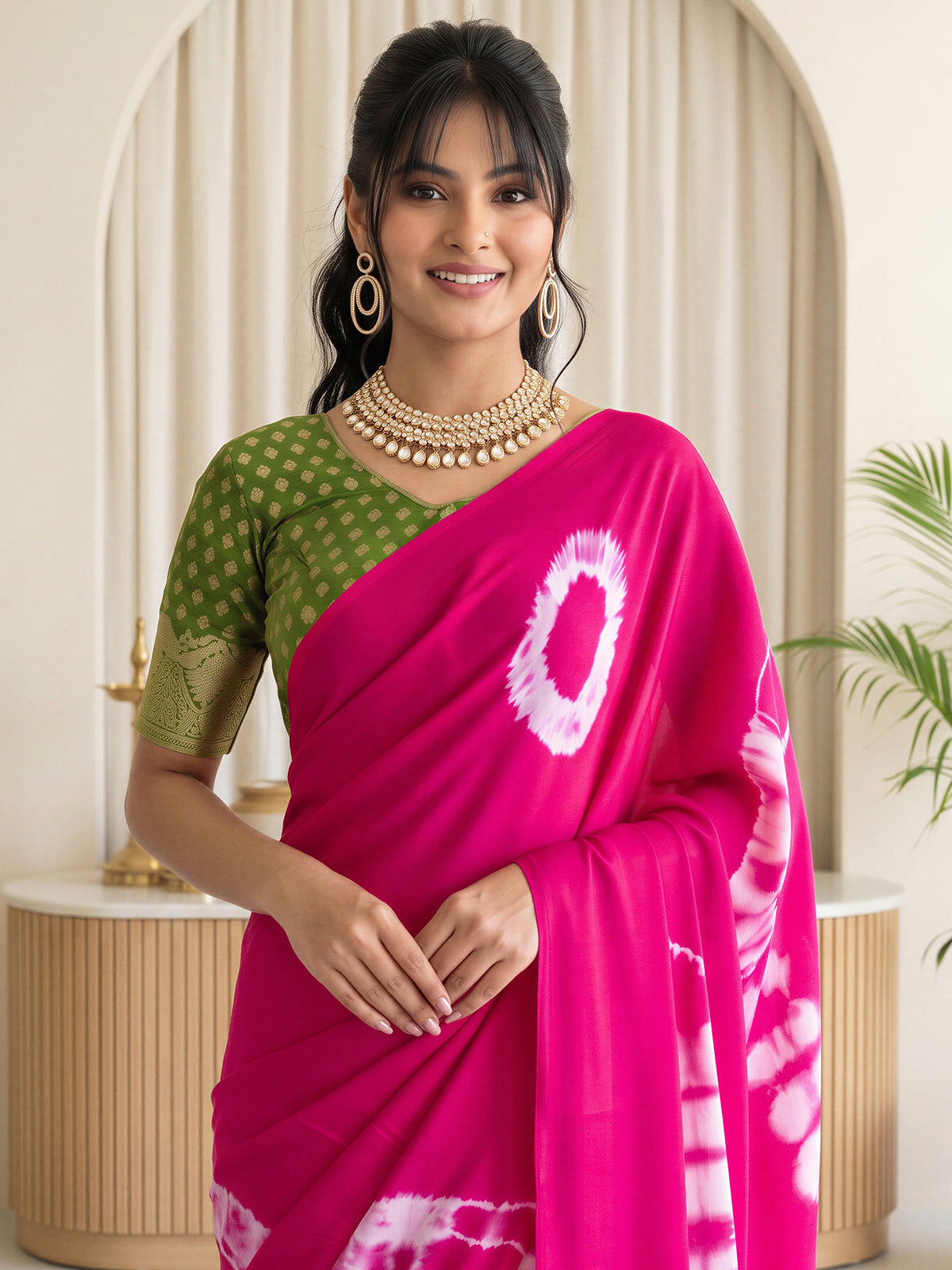 Pink Satin Silk saree – detail view 4