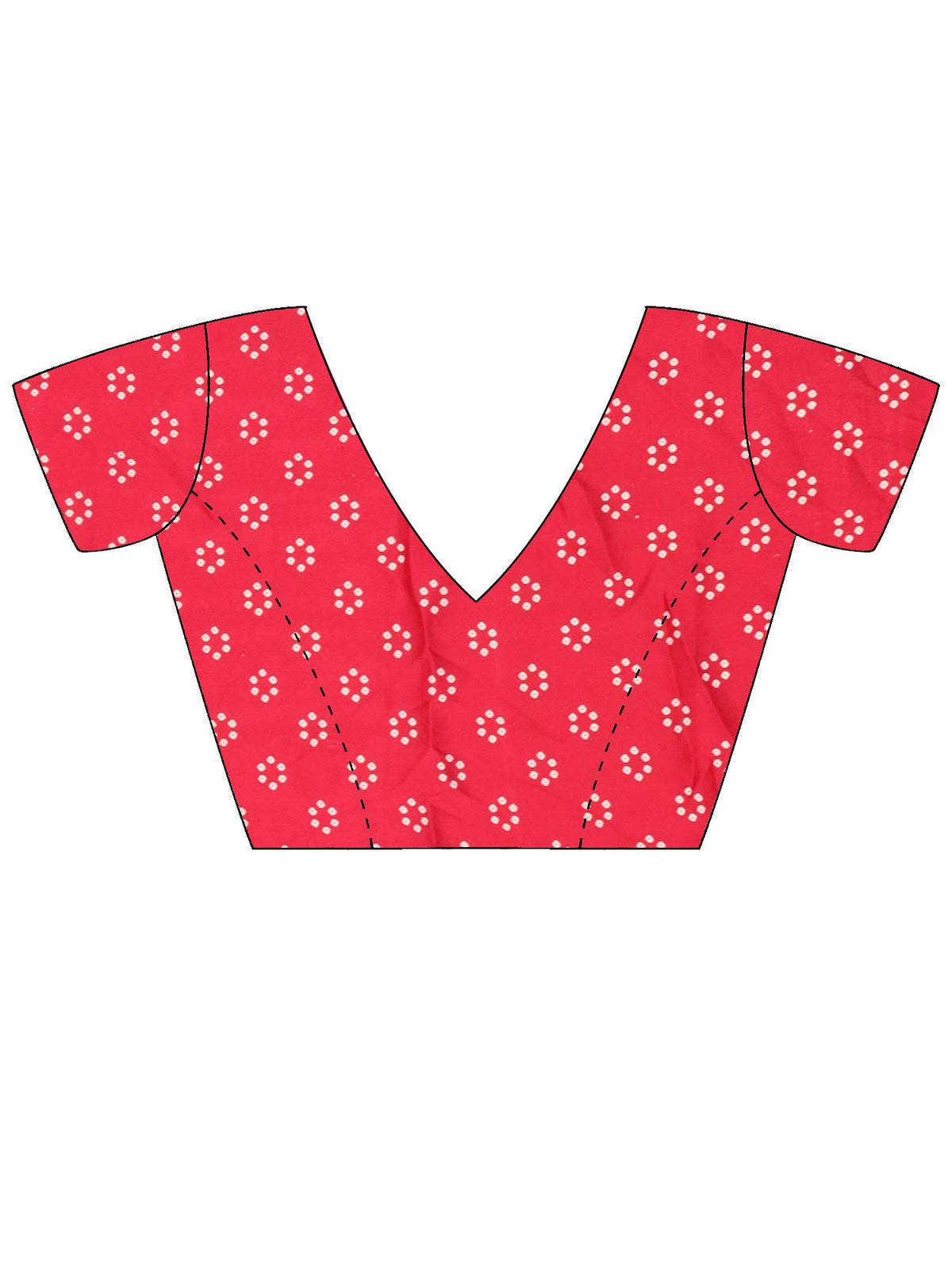 Unstitched red satin blouse piece with ajrak design