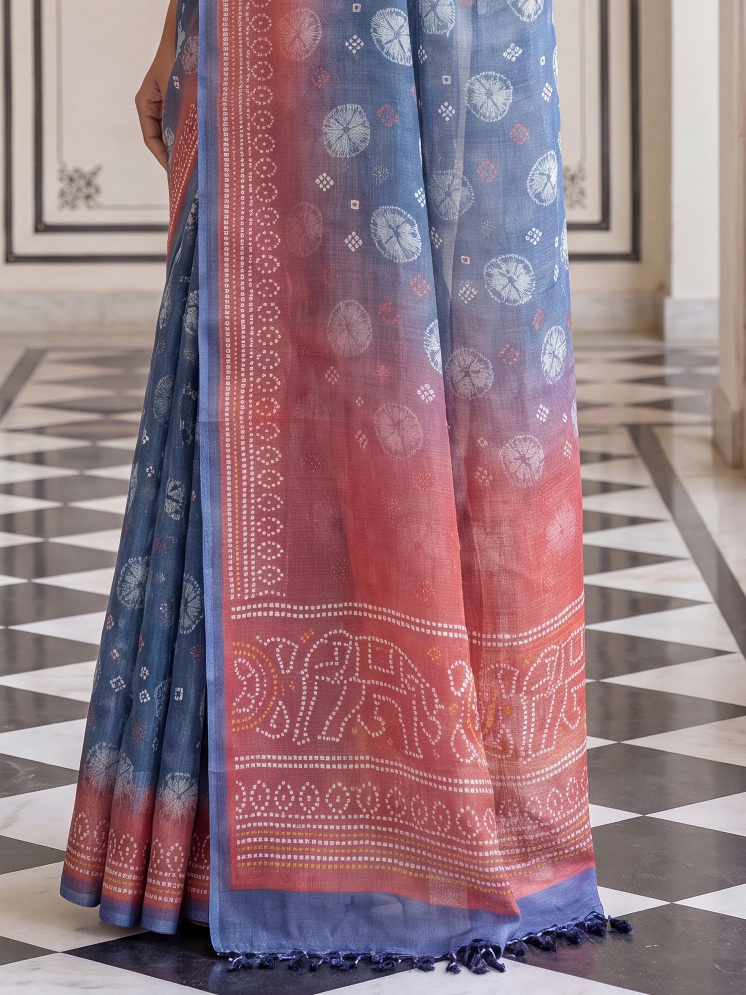 Teal Blue Cotton Silk saree – detail view 5