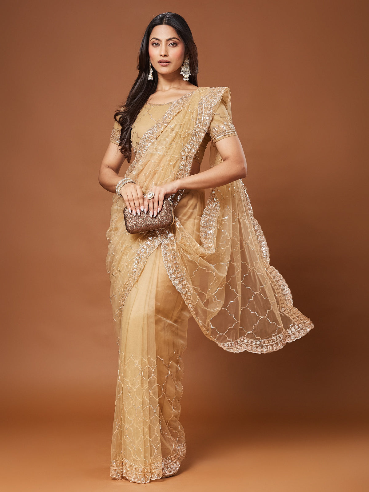 Beige Net saree – detail view 2