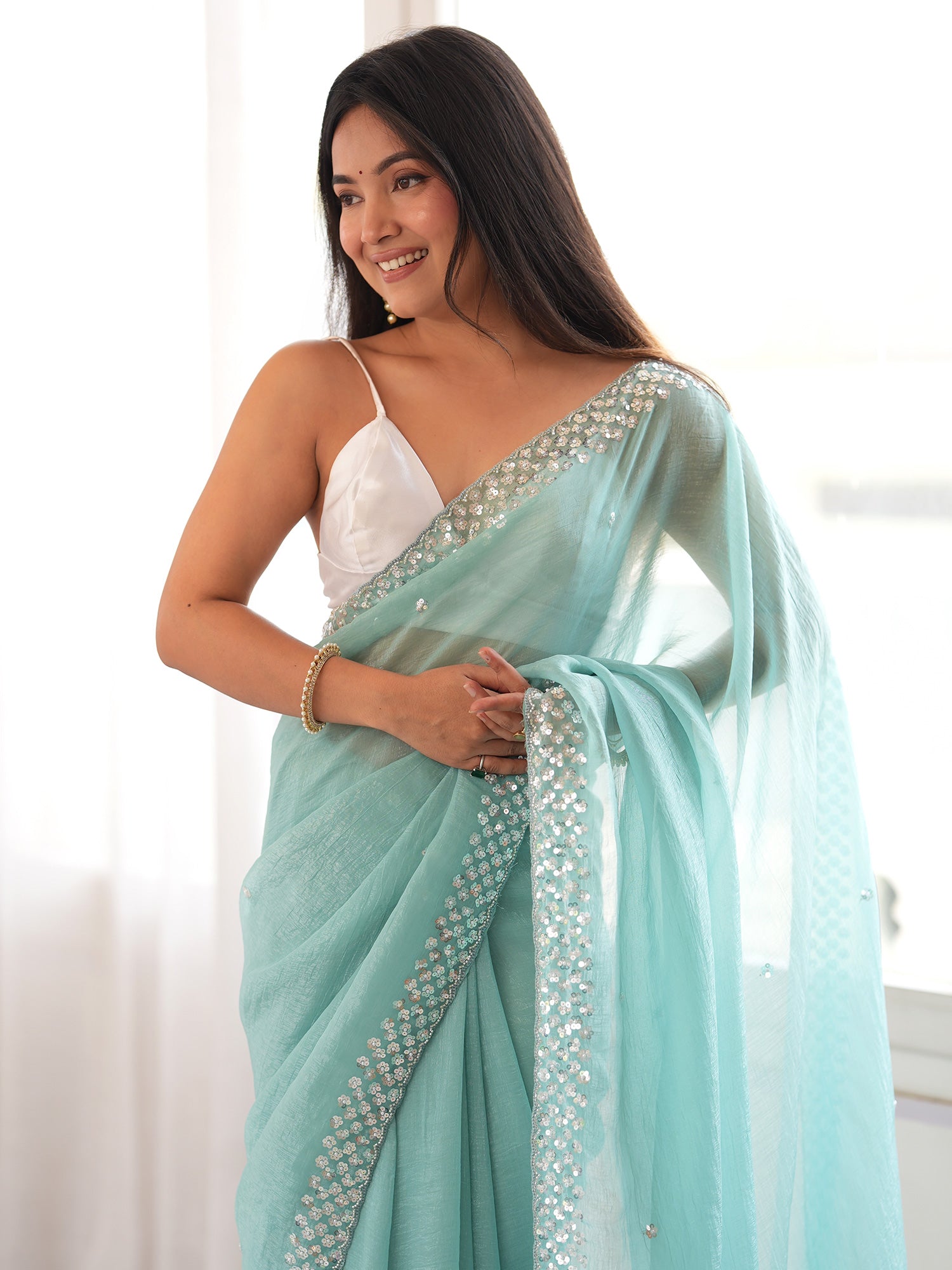 Light Blue Georgette saree – detail view 3