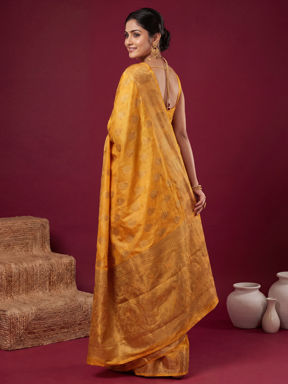 Mustard Silk Blend saree – detail view 1