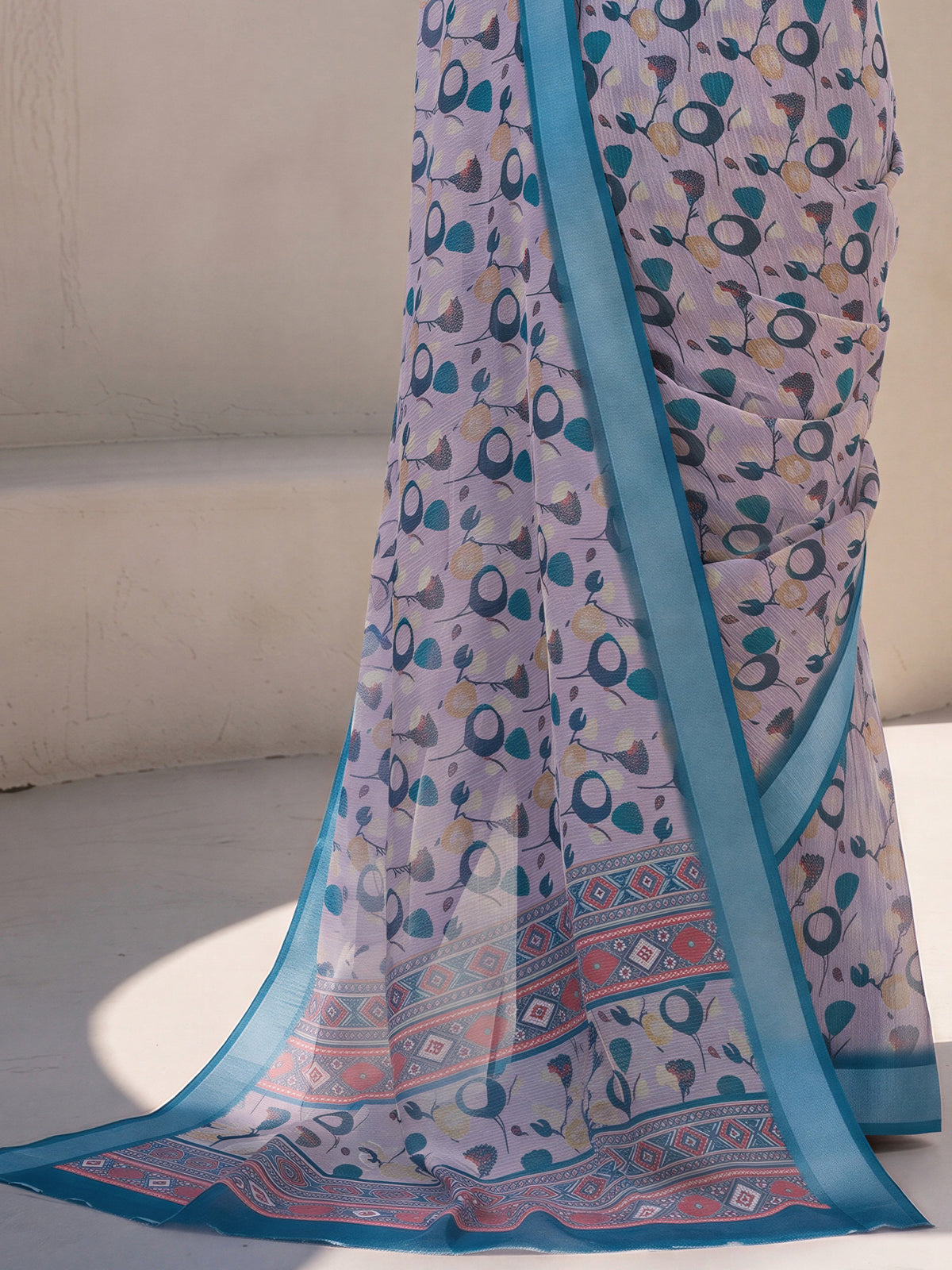 Taupe Cotton Linen saree – detail view 5