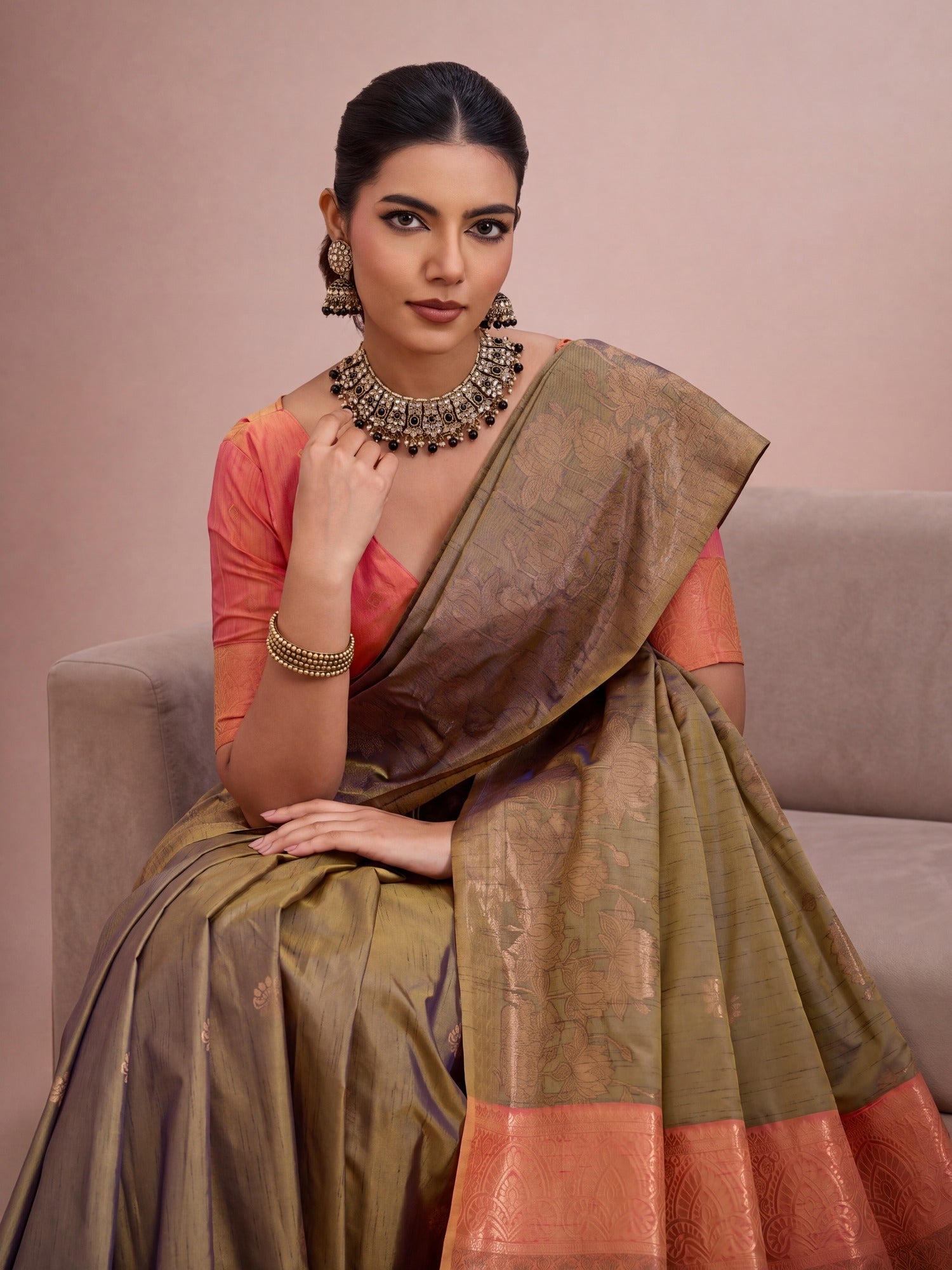 Brown Tussar Silk saree – detail view 1