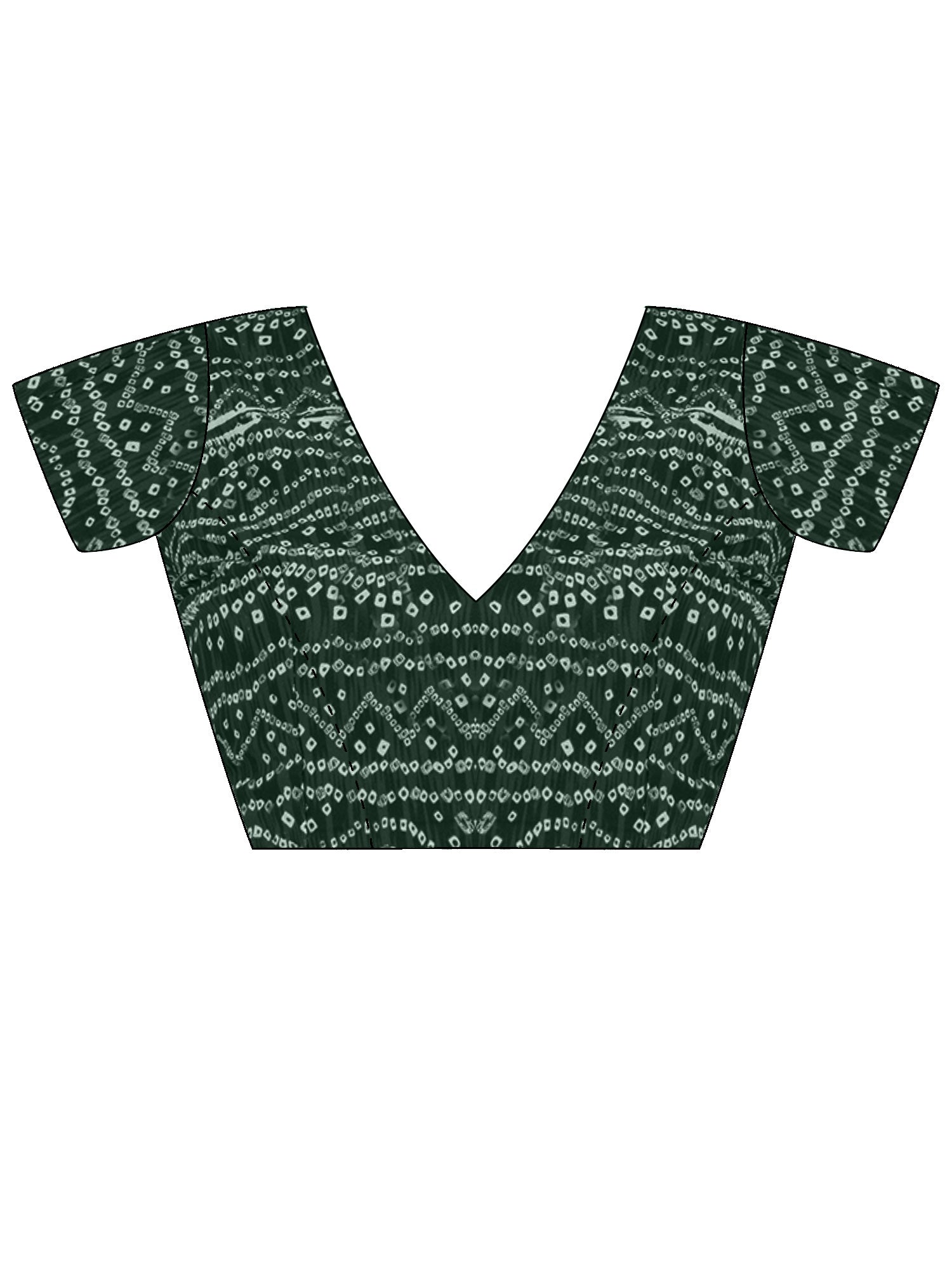 Unstitched green vichitra silk blouse piece with bandhani design