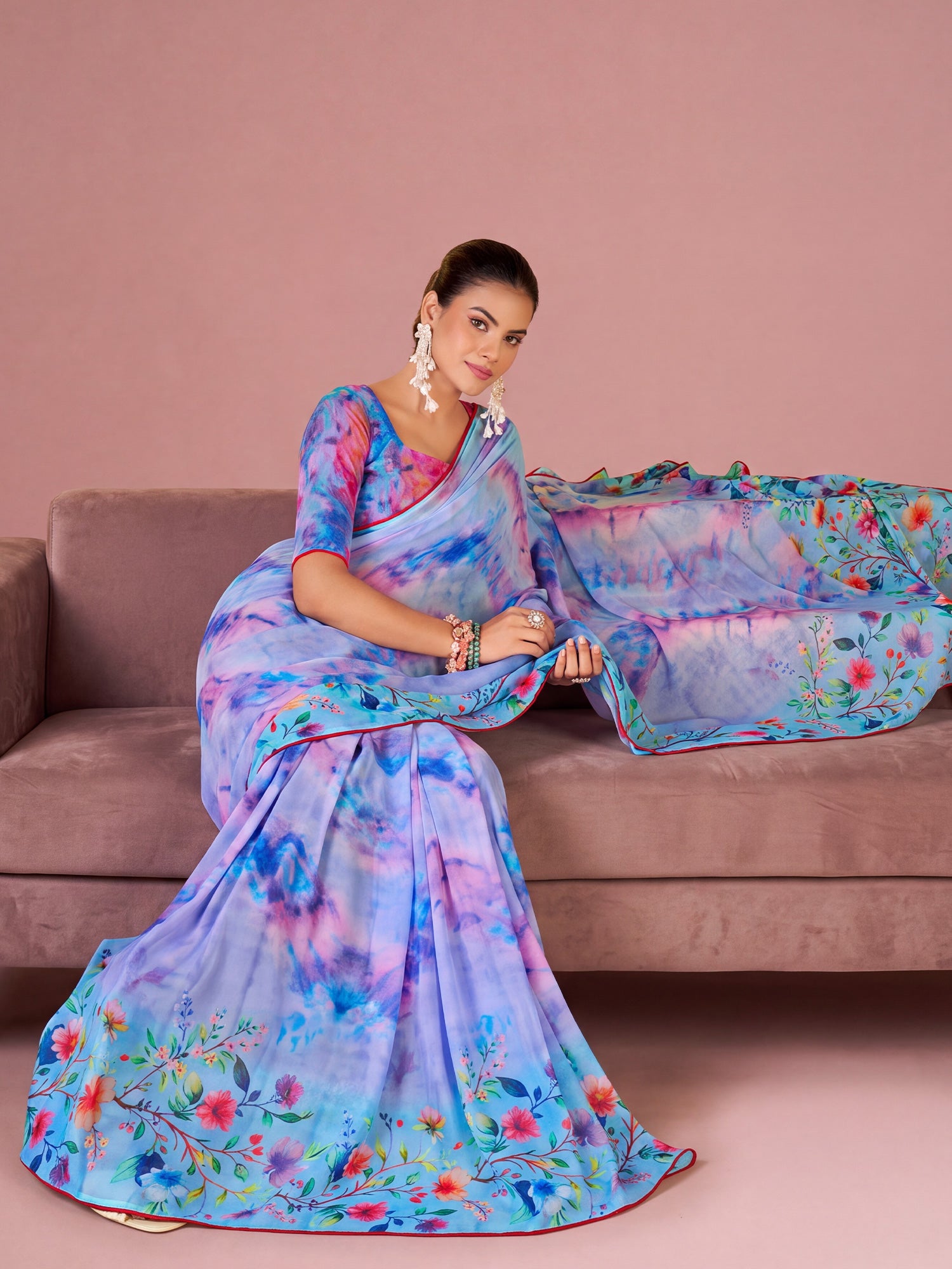 Purple Georgette saree – detail view 1