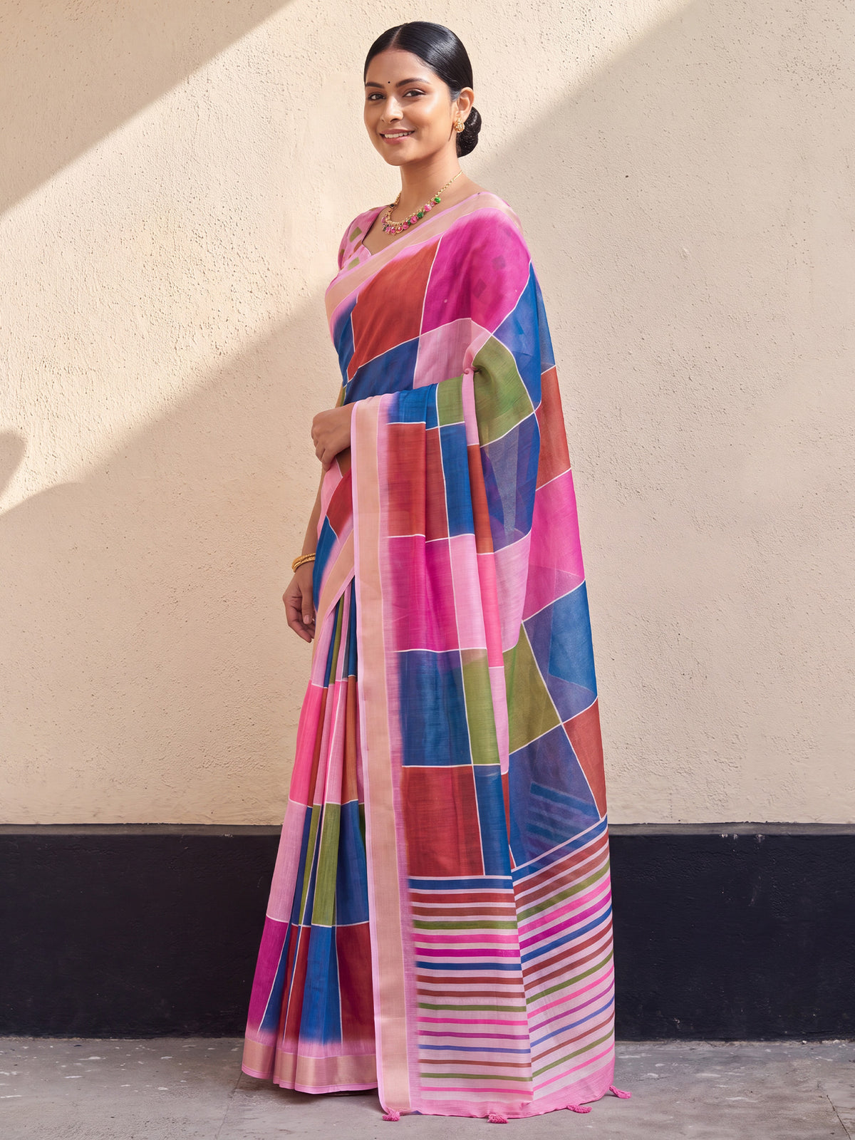 Multicolored Linen saree – detail view 2