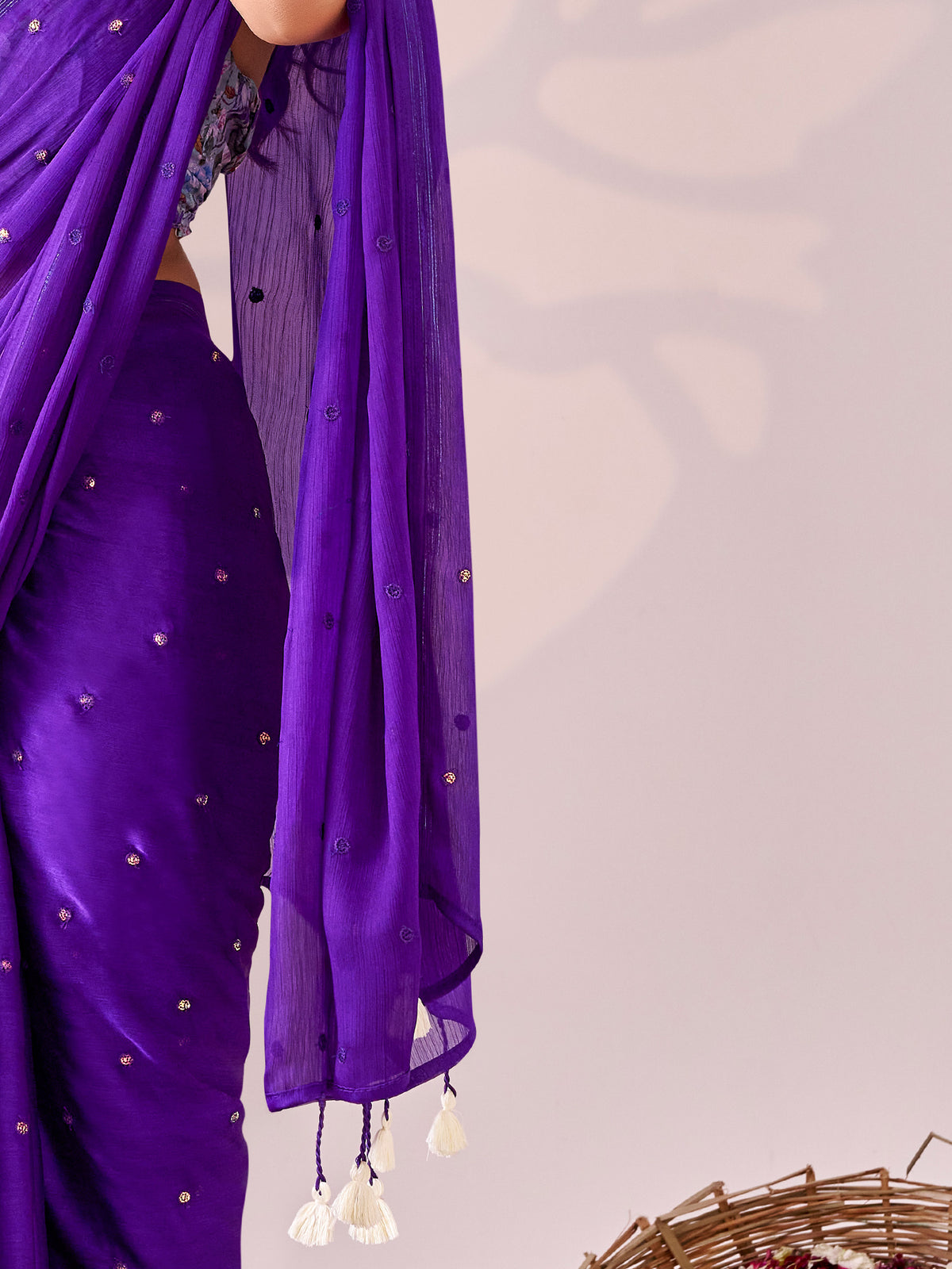 Purple Chiffon saree – detail view 4