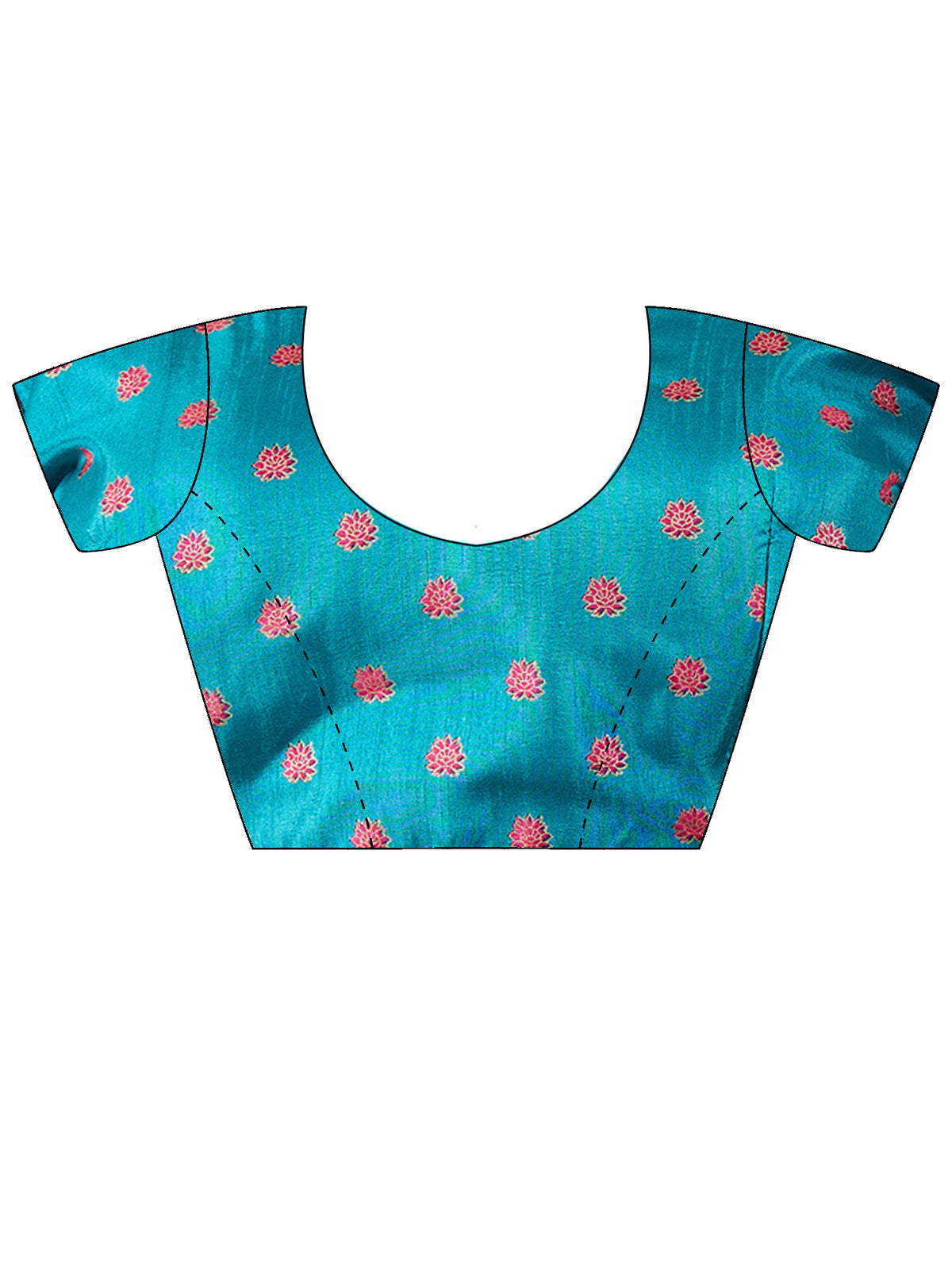 Unstitched teal blue silk blend blouse piece with ethnic motif design