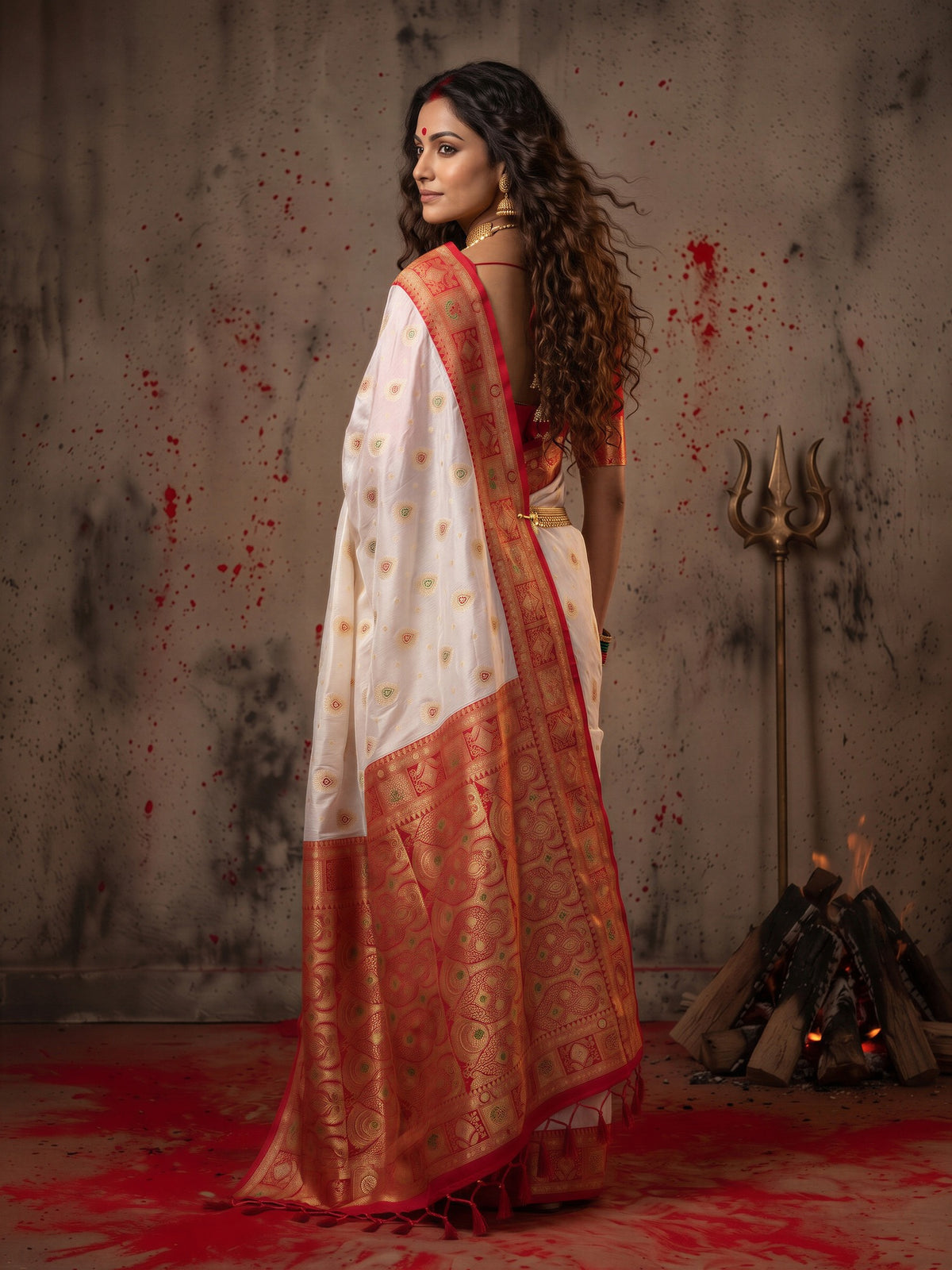 White Banarasi Silk saree – detail view 1