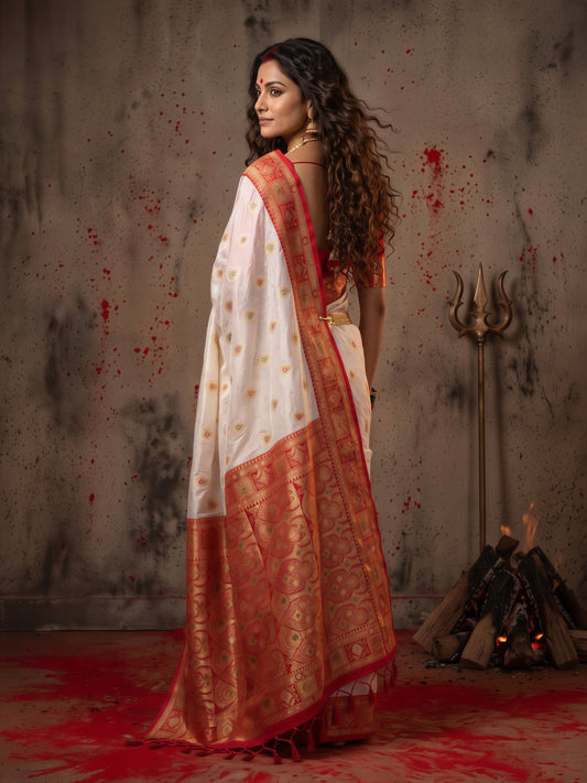 White Banarasi Silk saree – detail view 1