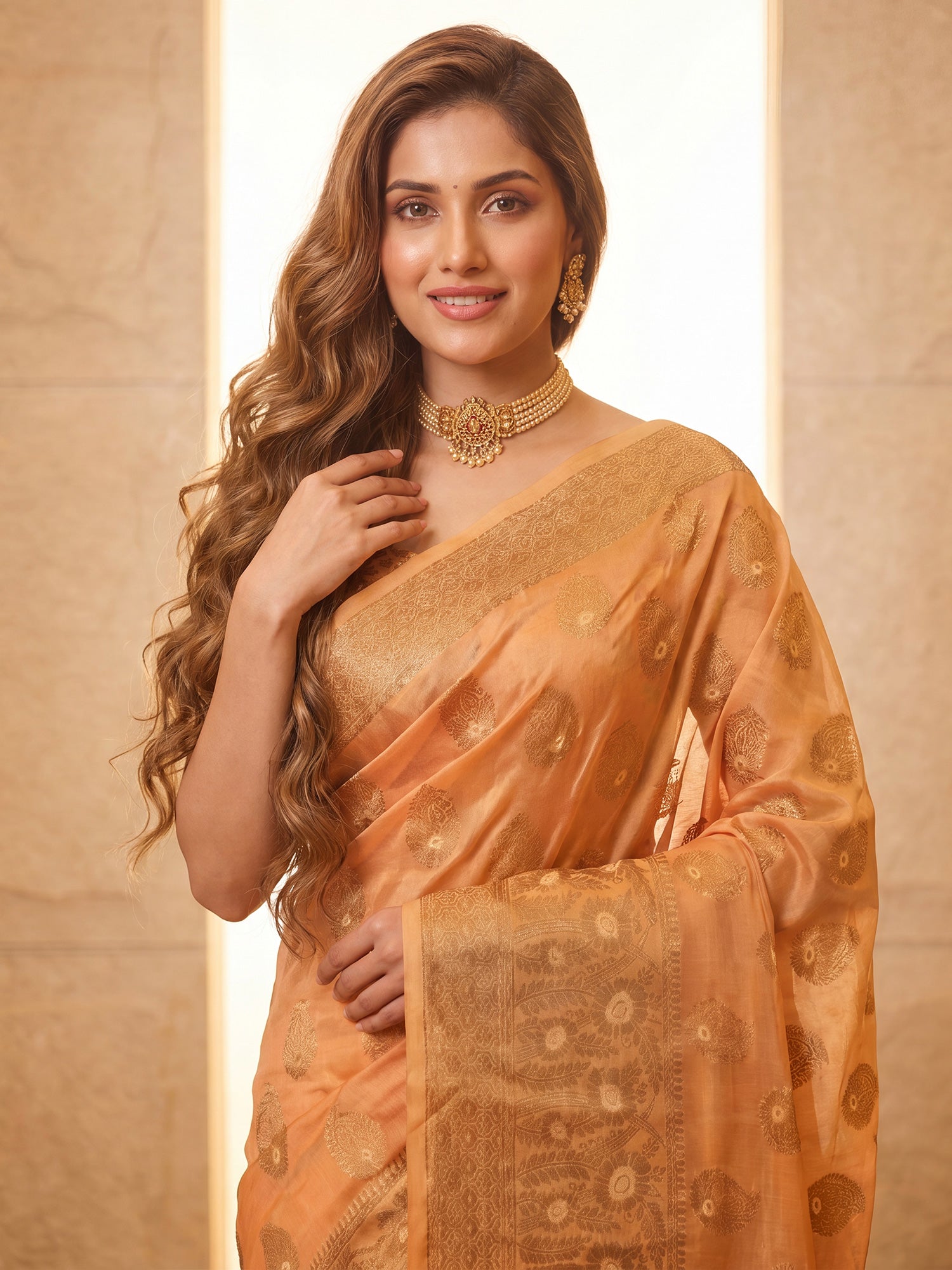 Orange Silk Blend saree – detail view 3