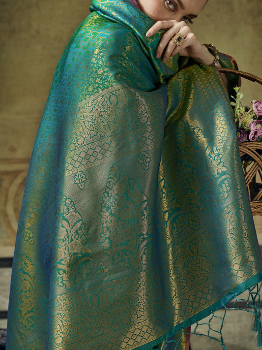 Teal Blue Pure Silk saree – detail view 1