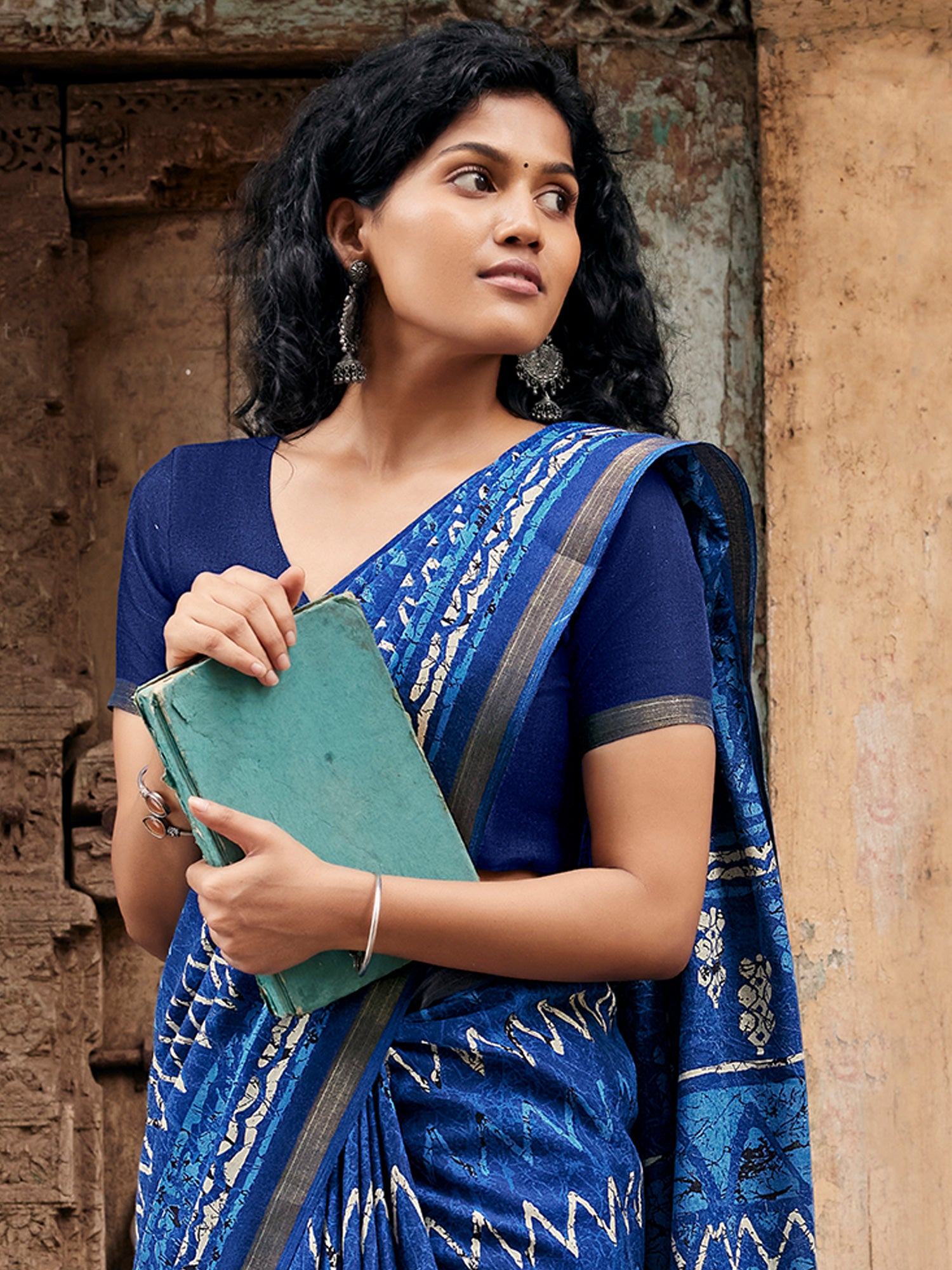 Indigo Mal Cotton saree – detail view 3