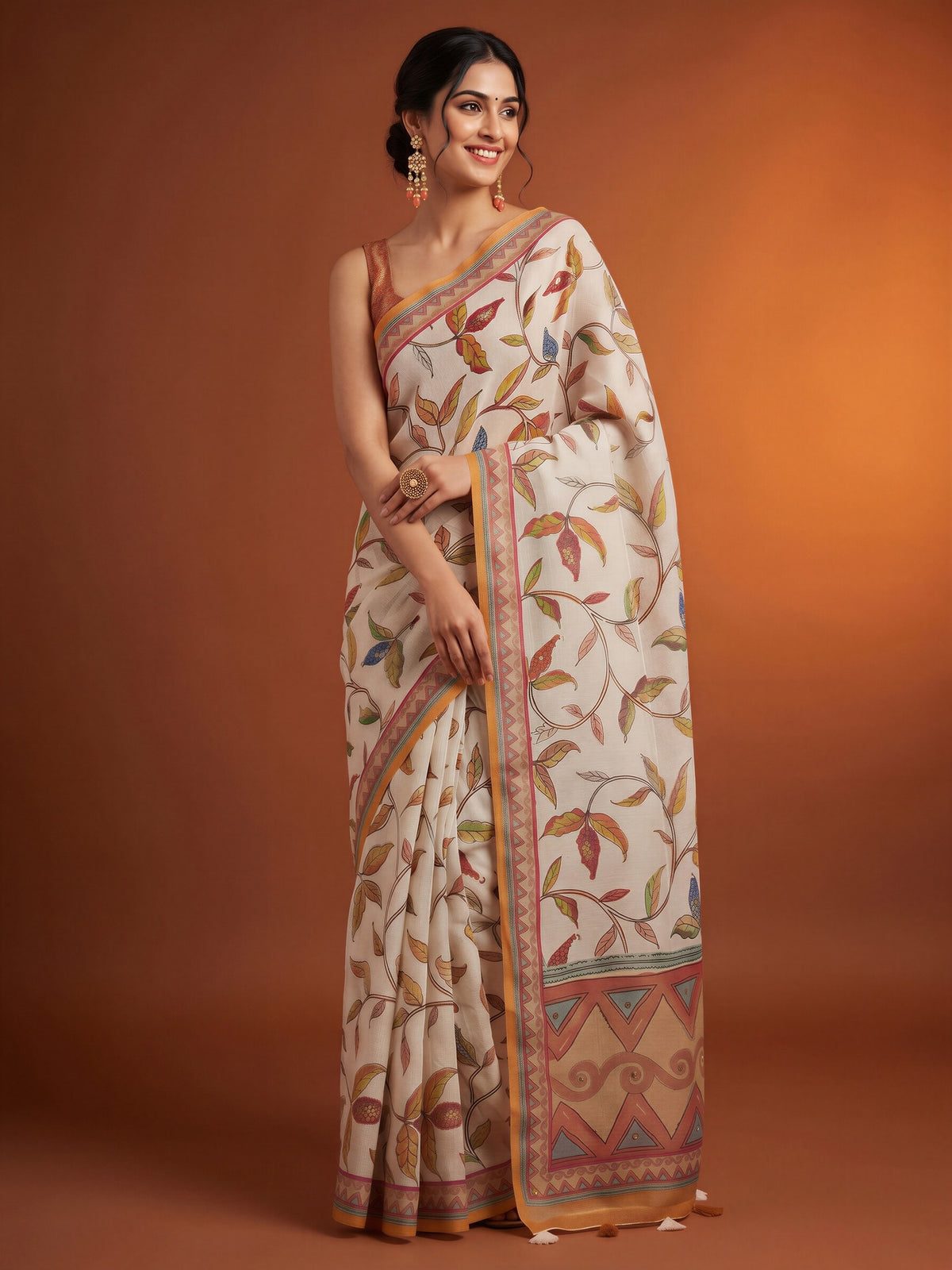 Off White Linen Blend saree – detail view 3
