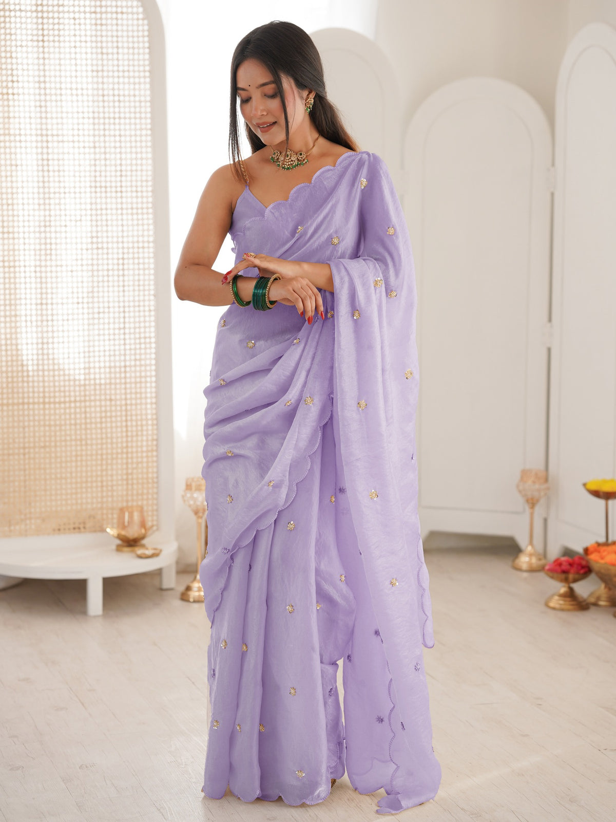 Lavender satin saree view 2