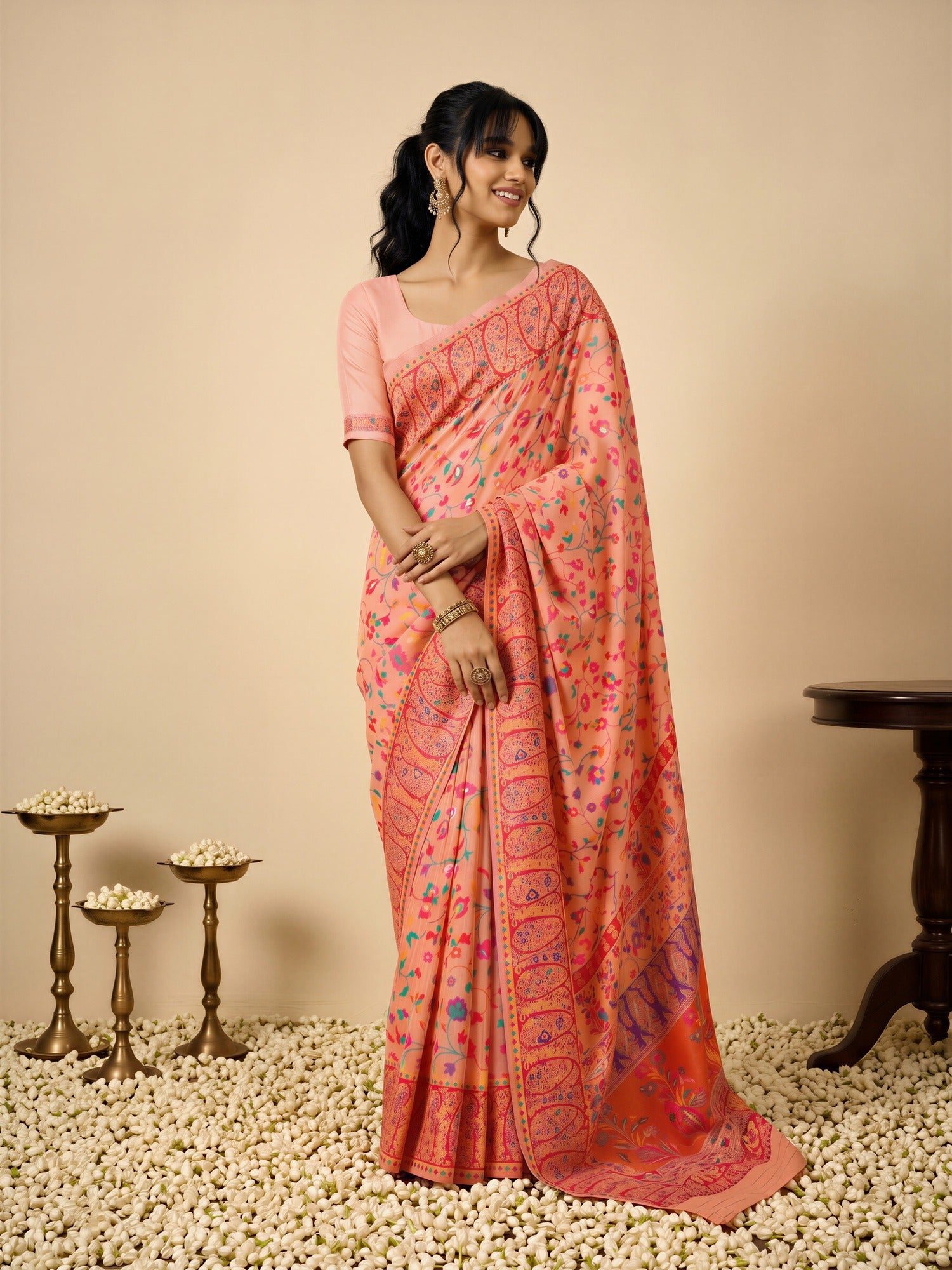 Peach Cotton Silk saree – detail view 2